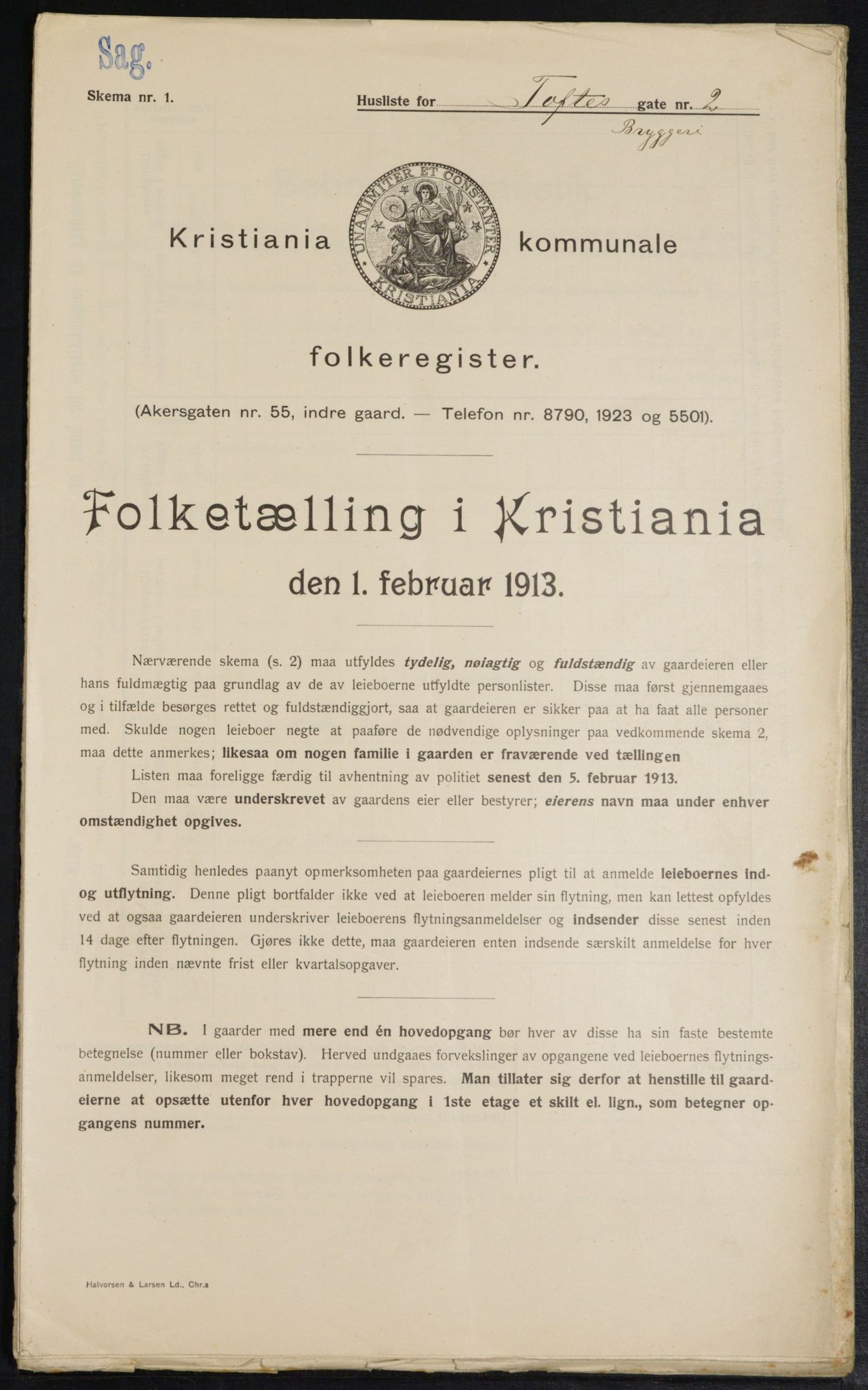 OBA, Kommunal folketelling 1.2.1913 for Kristiania, 1913, s. 111532