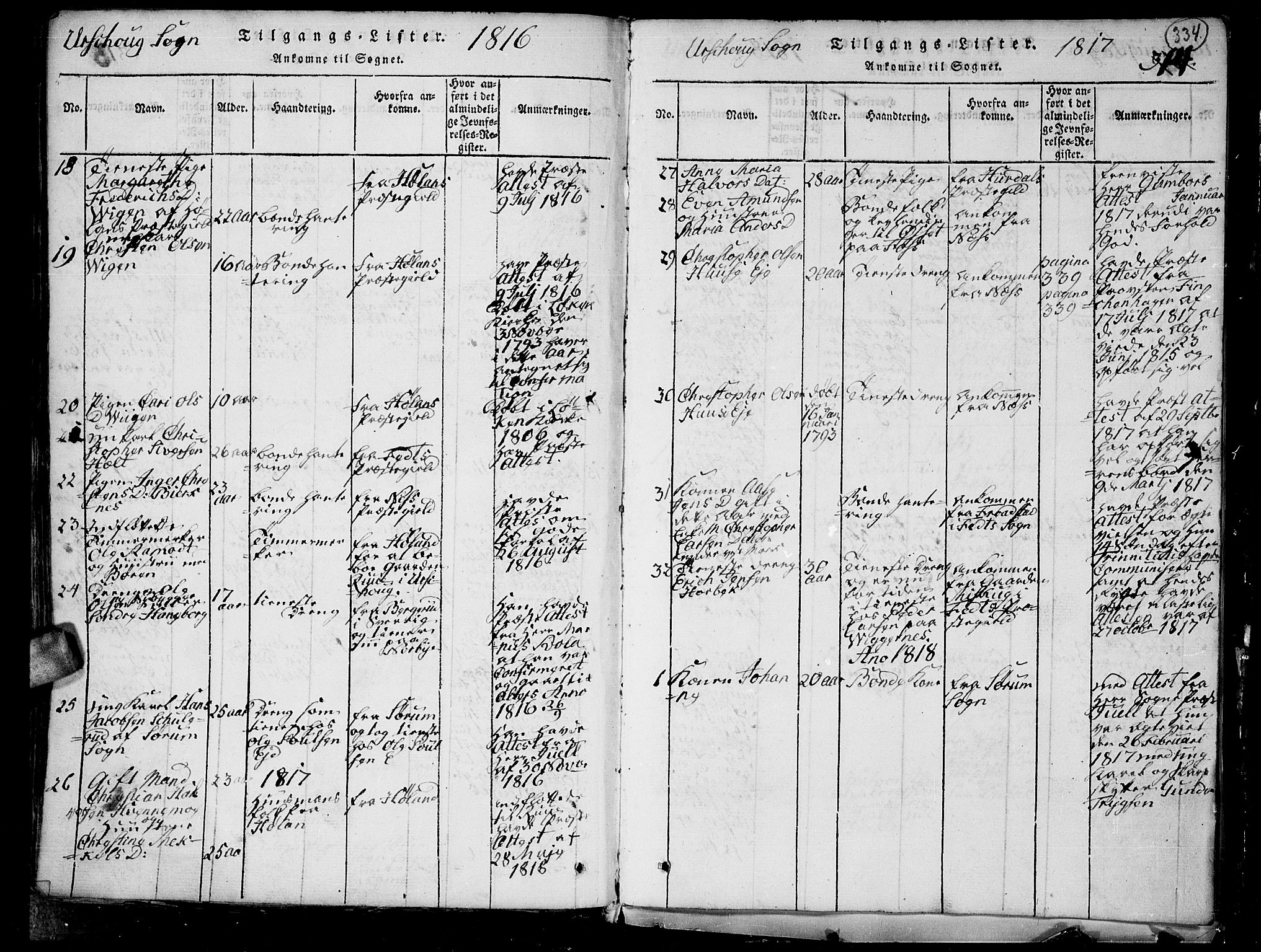 Aurskog prestekontor Kirkebøker, SAO/A-10304a/G/Ga/L0001: Klokkerbok nr. I 1, 1814-1829, s. 334