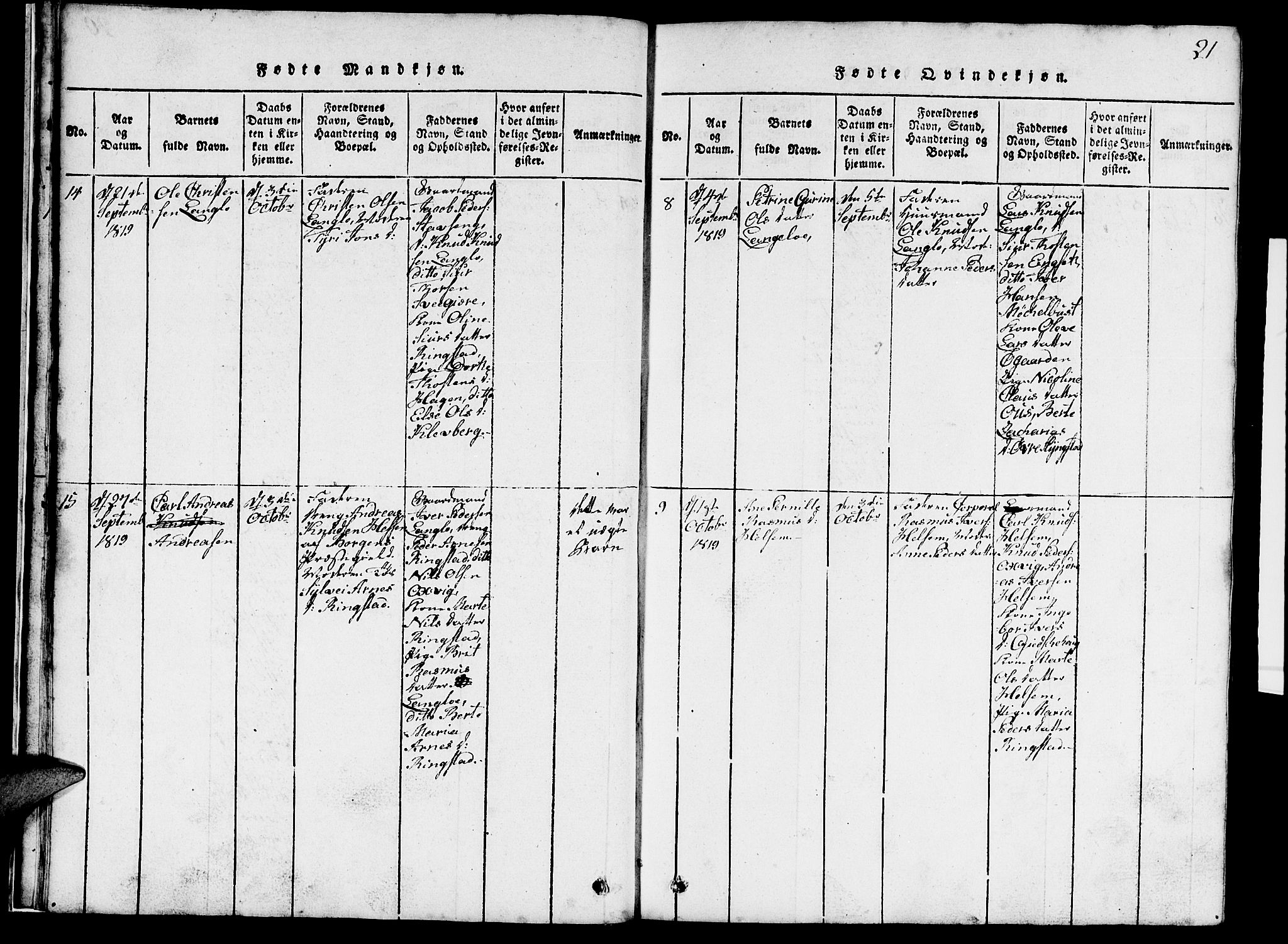 Ministerialprotokoller, klokkerbøker og fødselsregistre - Møre og Romsdal, SAT/A-1454/520/L0289: Klokkerbok nr. 520C01, 1817-1837, s. 21