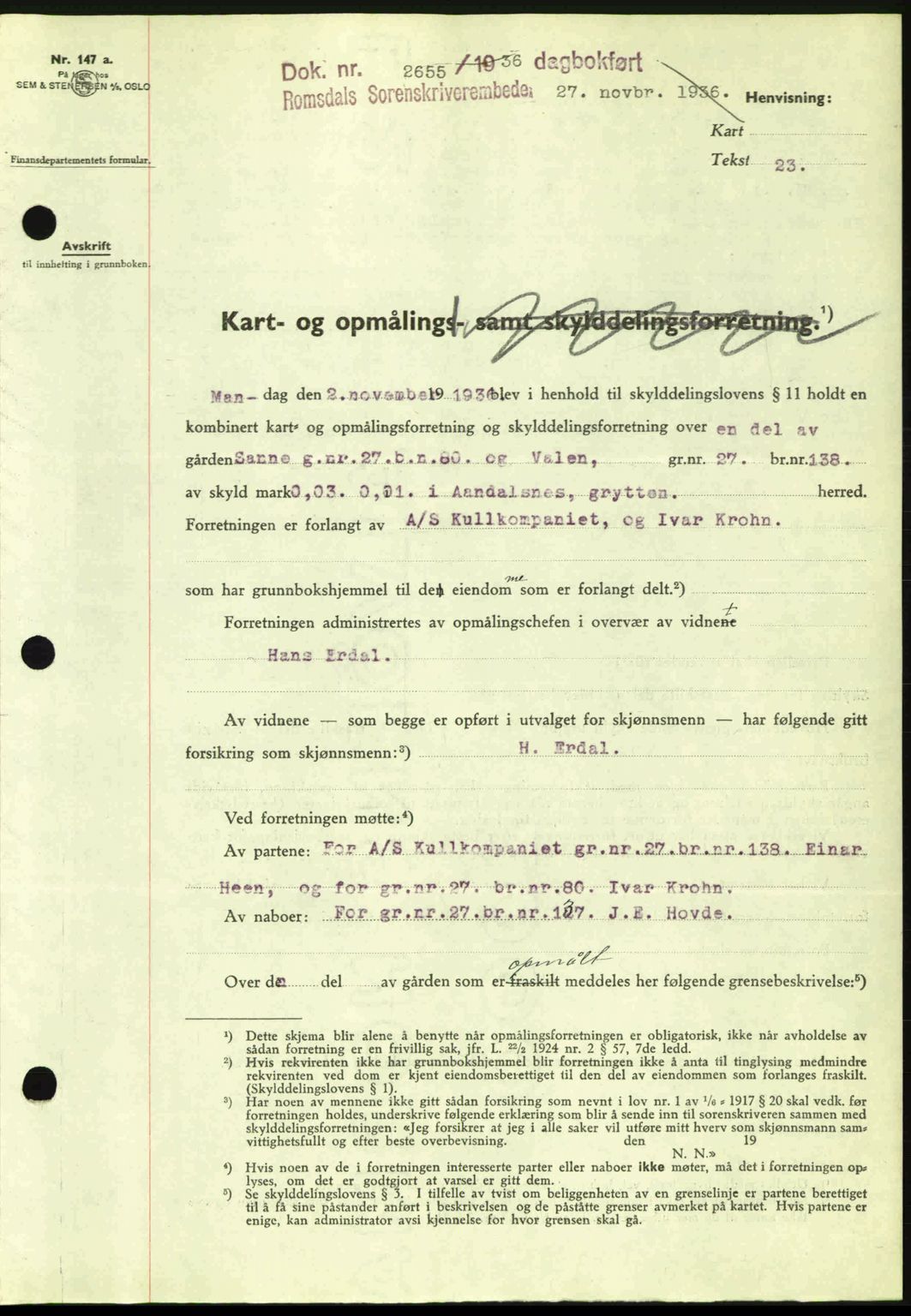 Romsdal sorenskriveri, SAT/A-4149/1/2/2C: Pantebok nr. A2, 1936-1937, Dagboknr: 2655/1936