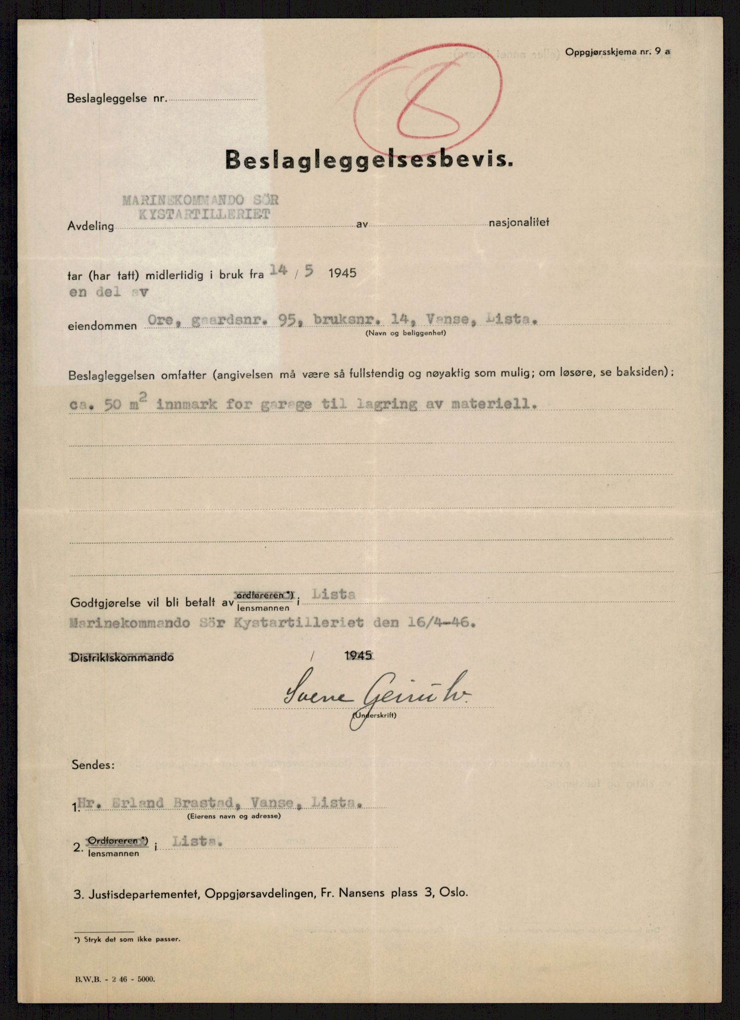 Forsvarsdepartementet, 10. kontor / Oppgjørskontoret, AV/RA-RAFA-1225/D/Db/L0178: Lista oppgjørskontor, 1941-1947, s. 1210