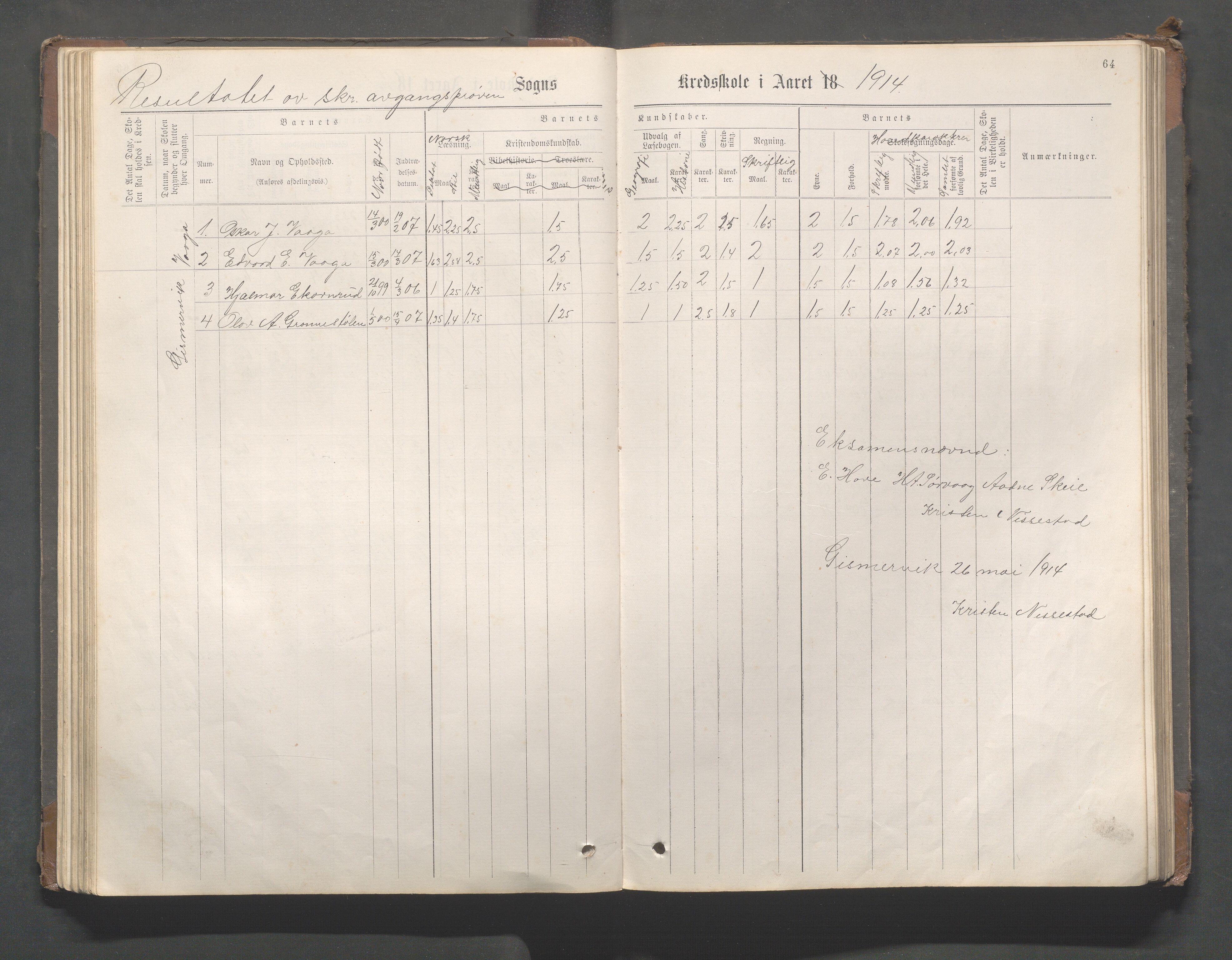 Avaldsnes kommune - Gismarvik, Høvring og Våga skole, IKAR/K-101712/H/L0001: Skoleprotokoll, 1883-1920, s. 64