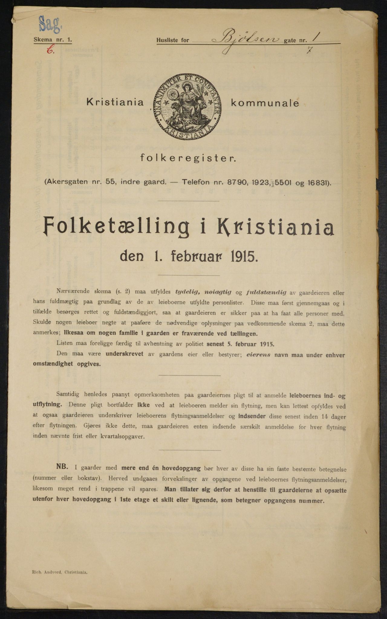 OBA, Kommunal folketelling 1.2.1915 for Kristiania, 1915, s. 6444