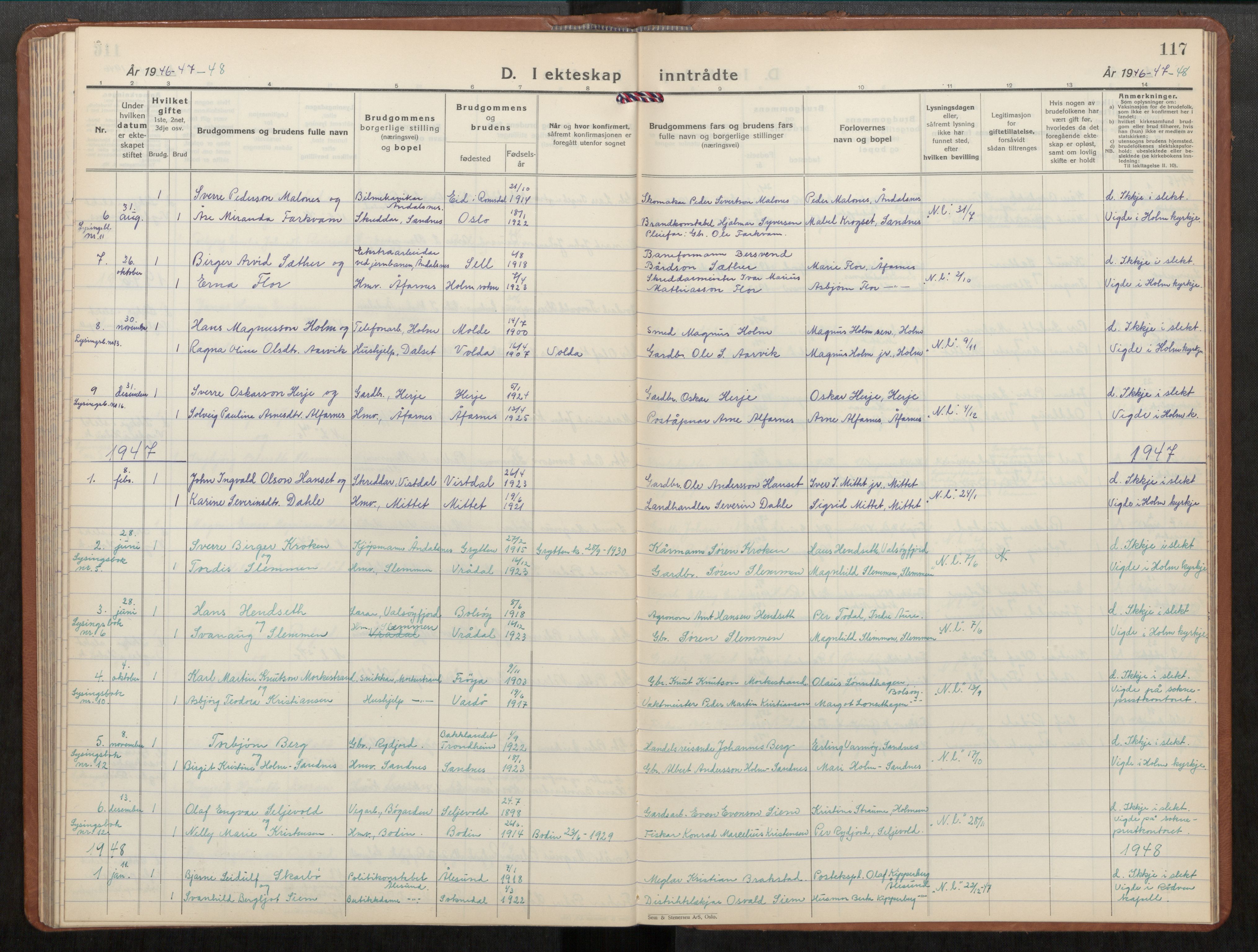 Ministerialprotokoller, klokkerbøker og fødselsregistre - Møre og Romsdal, SAT/A-1454/549/L0616: Klokkerbok nr. 549C02, 1932-1961, s. 117