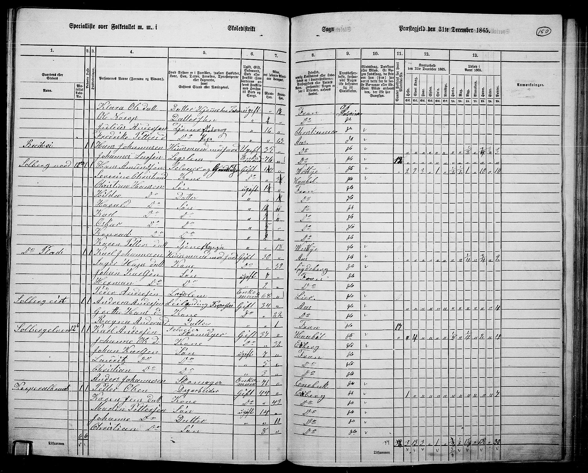 RA, Folketelling 1865 for 0215L Drøbak prestegjeld, Frogn sokn, 1865, s. 9