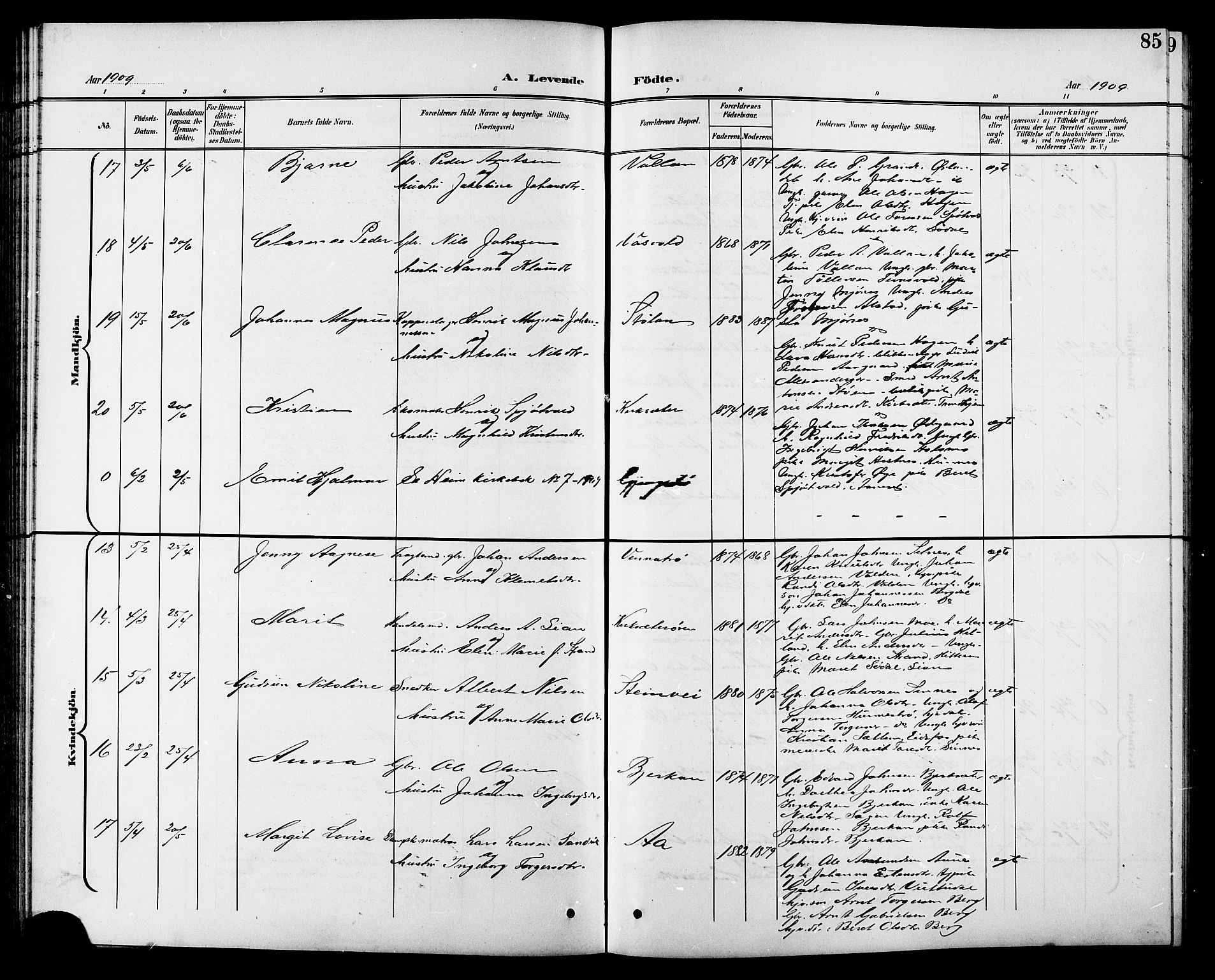 Ministerialprotokoller, klokkerbøker og fødselsregistre - Sør-Trøndelag, AV/SAT-A-1456/630/L0505: Klokkerbok nr. 630C03, 1899-1914, s. 85