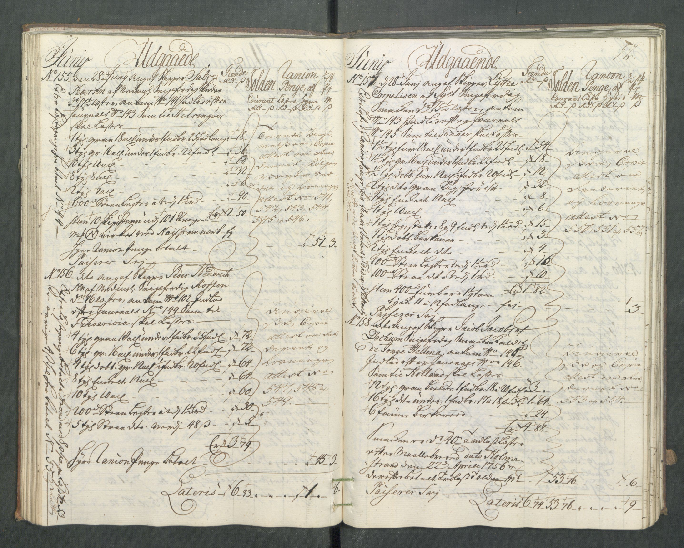 Generaltollkammeret, tollregnskaper, AV/RA-EA-5490/R14/L0025/0001: Tollregnskaper Øster-Risør / Utgående hovedtollbok, 1756, s. 51b-52a