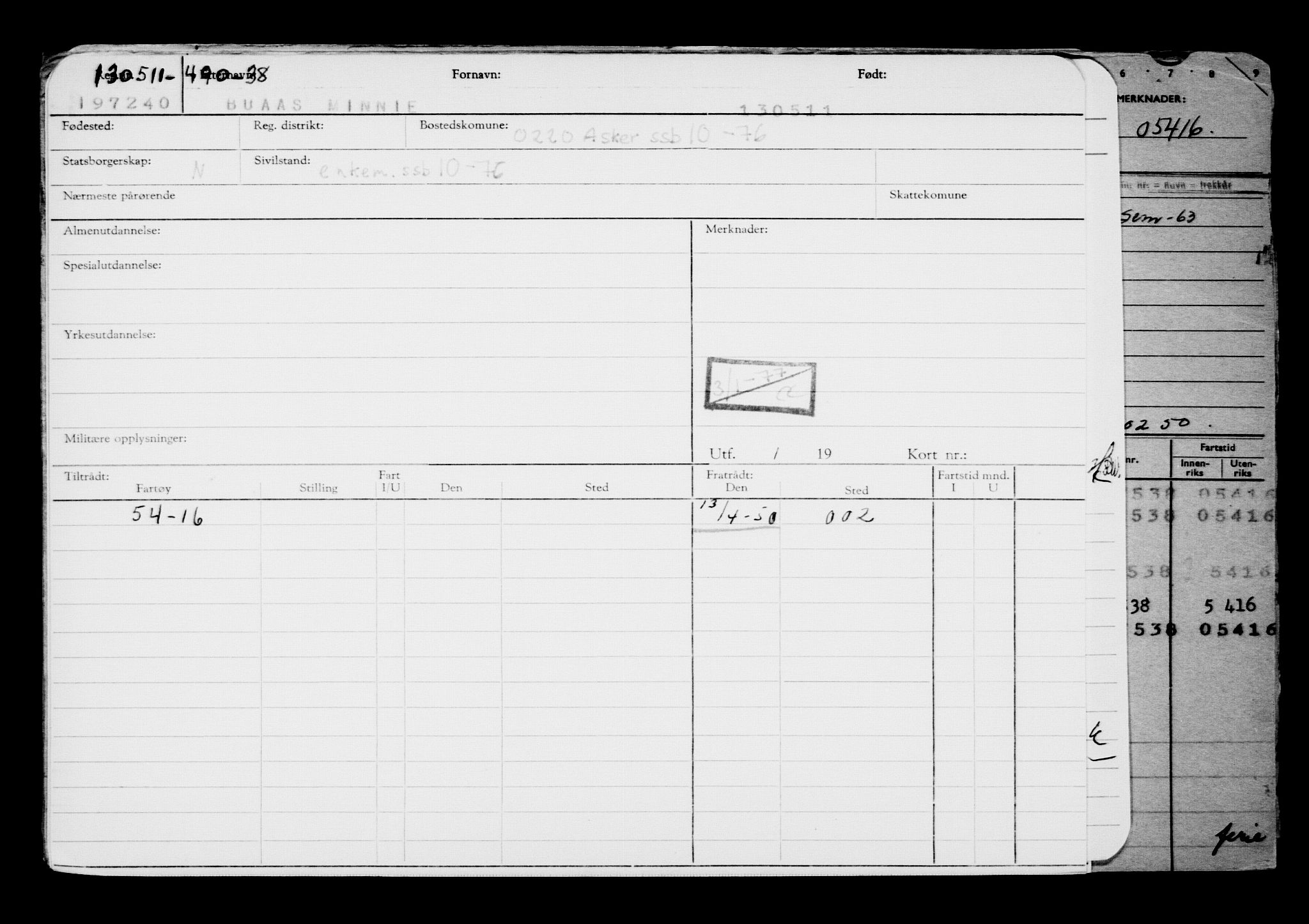 Direktoratet for sjømenn, AV/RA-S-3545/G/Gb/L0096: Hovedkort, 1911, s. 196