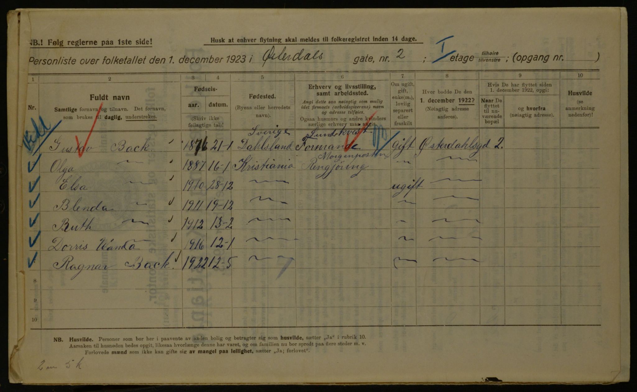 OBA, Kommunal folketelling 1.12.1923 for Kristiania, 1923, s. 142183