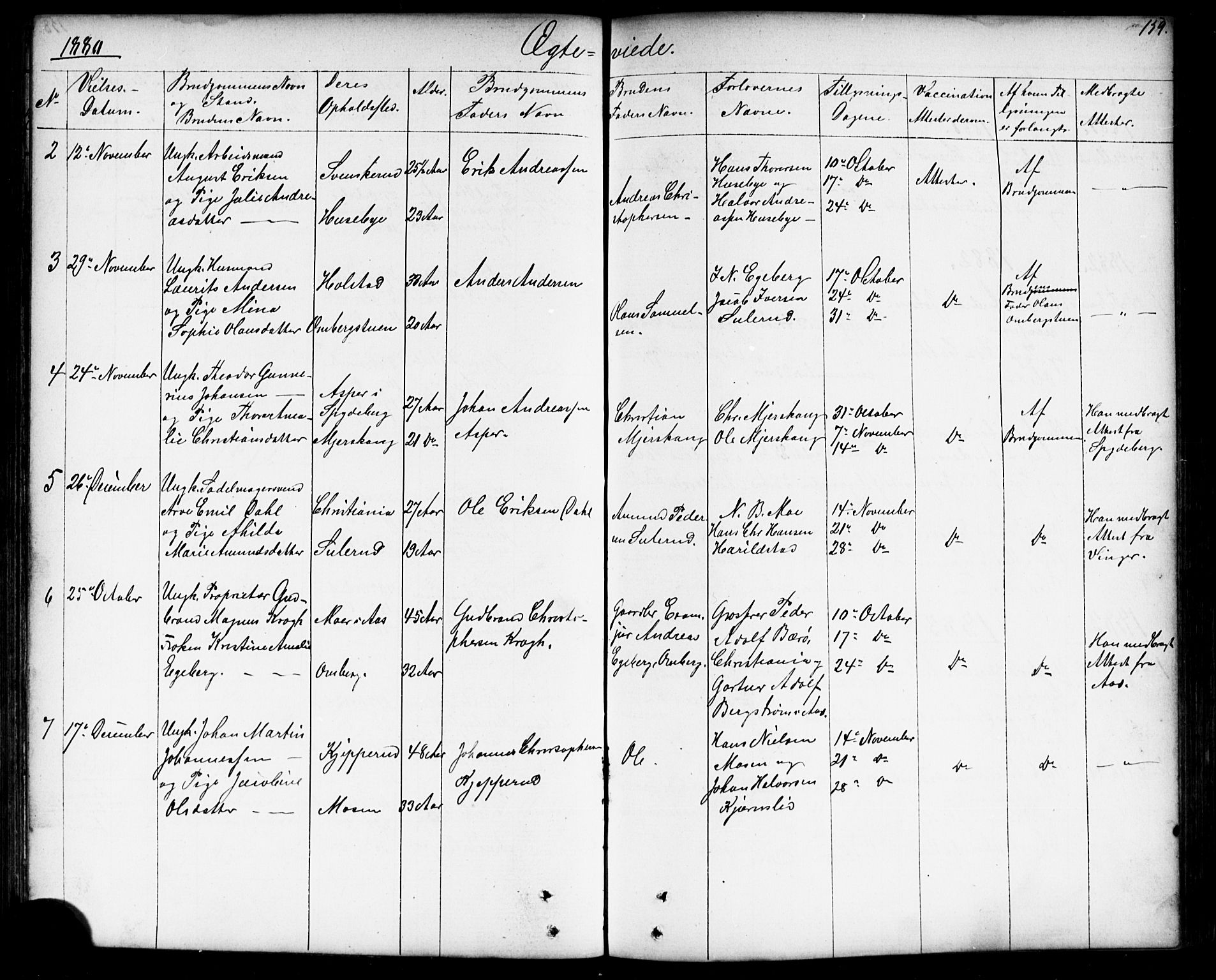 Enebakk prestekontor Kirkebøker, SAO/A-10171c/G/Gb/L0001: Klokkerbok nr. II 1, 1859-1890, s. 159