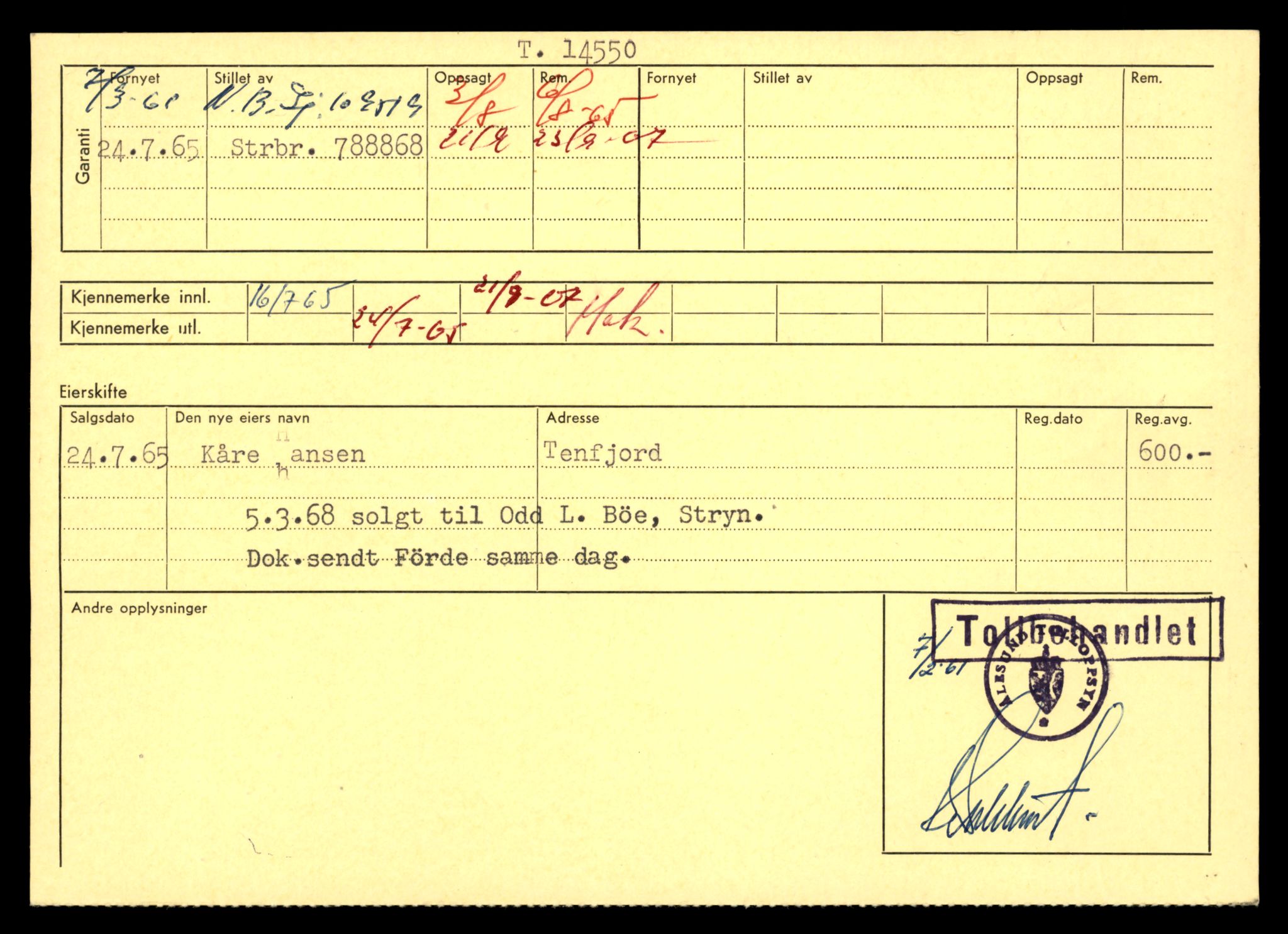 Møre og Romsdal vegkontor - Ålesund trafikkstasjon, AV/SAT-A-4099/F/Fe/L0046: Registreringskort for kjøretøy T 14445 - T 14579, 1927-1998