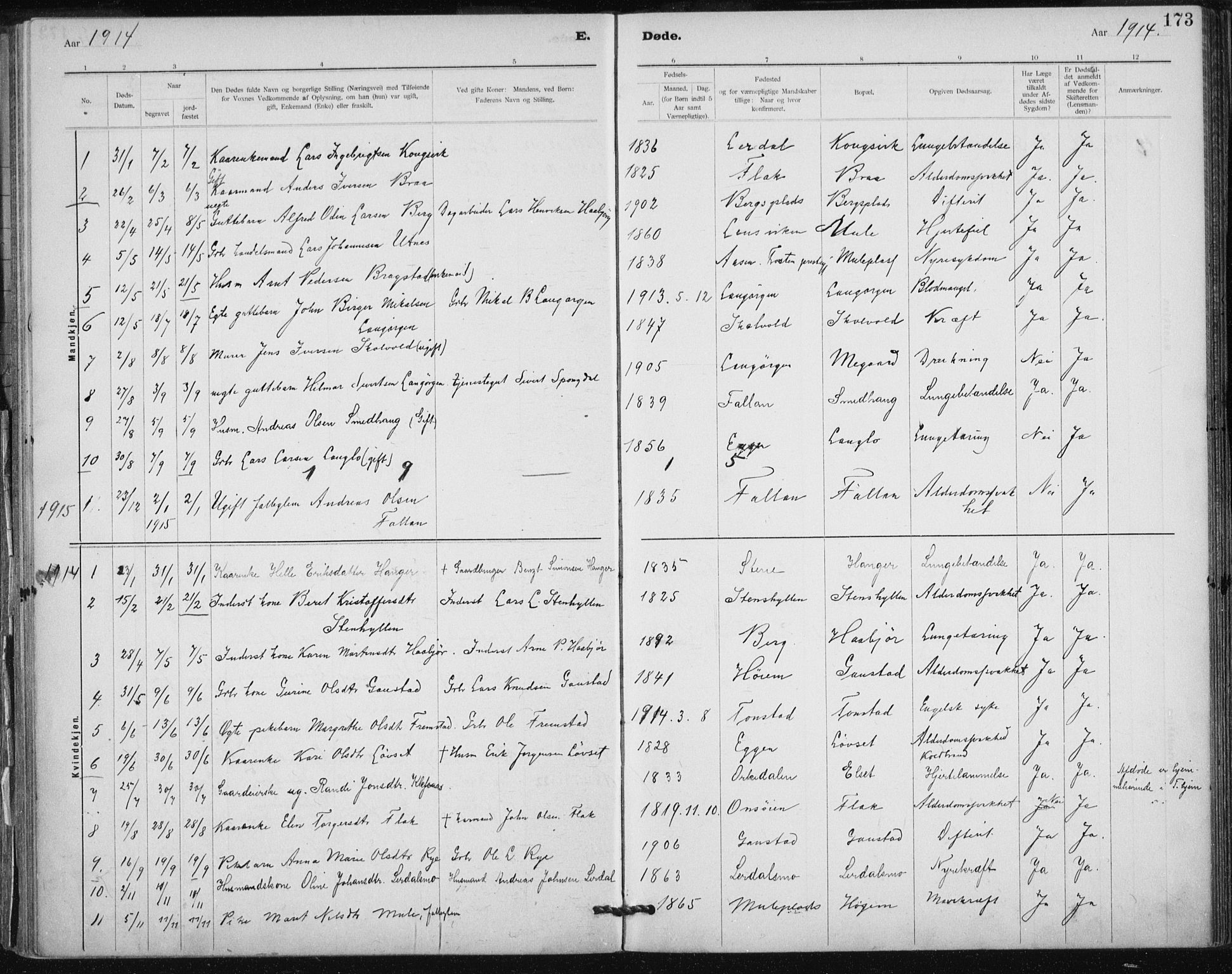 Ministerialprotokoller, klokkerbøker og fødselsregistre - Sør-Trøndelag, AV/SAT-A-1456/612/L0381: Ministerialbok nr. 612A13, 1907-1923, s. 173