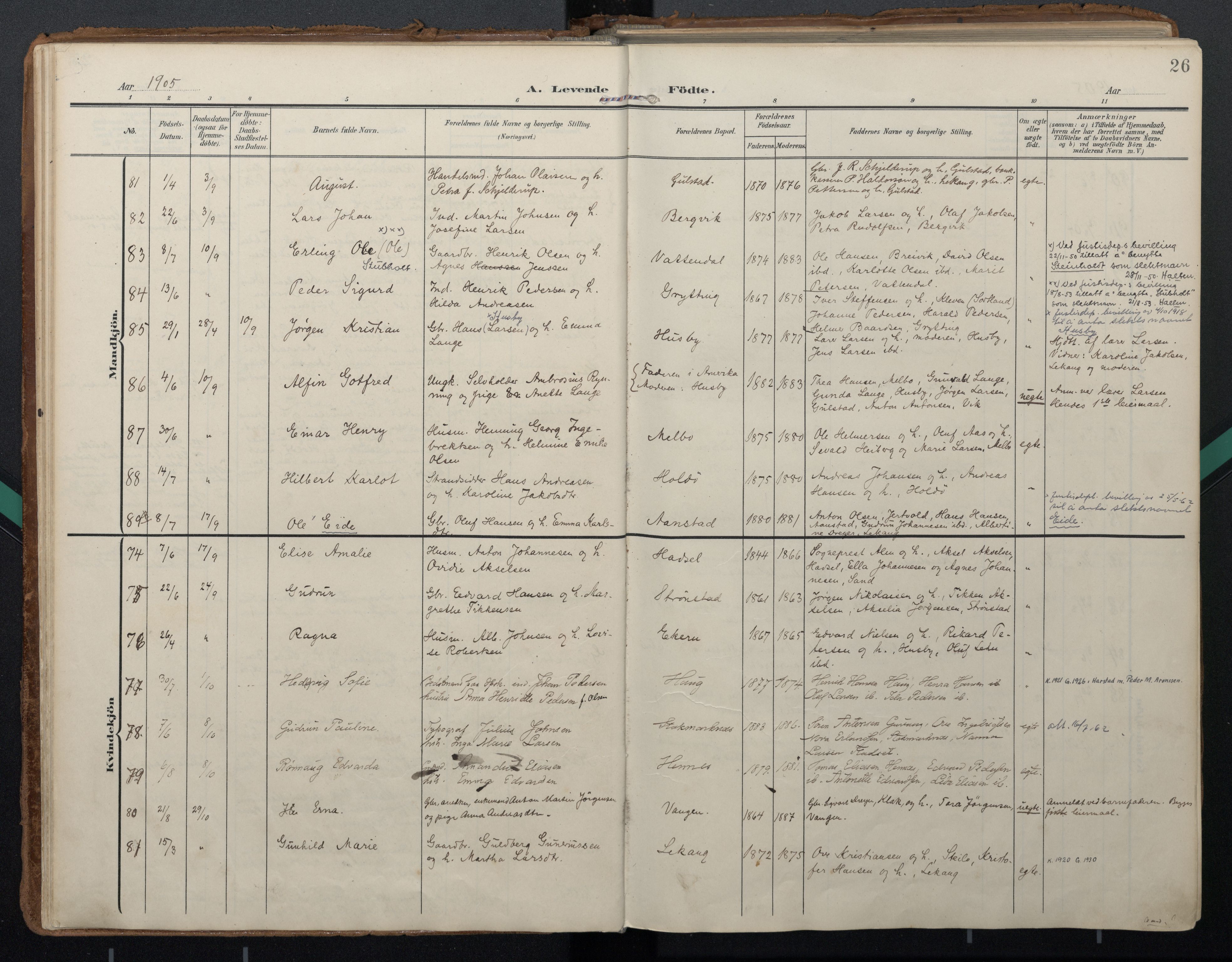Ministerialprotokoller, klokkerbøker og fødselsregistre - Nordland, AV/SAT-A-1459/888/L1248: Ministerialbok nr. 888A14, 1904-1913, s. 26