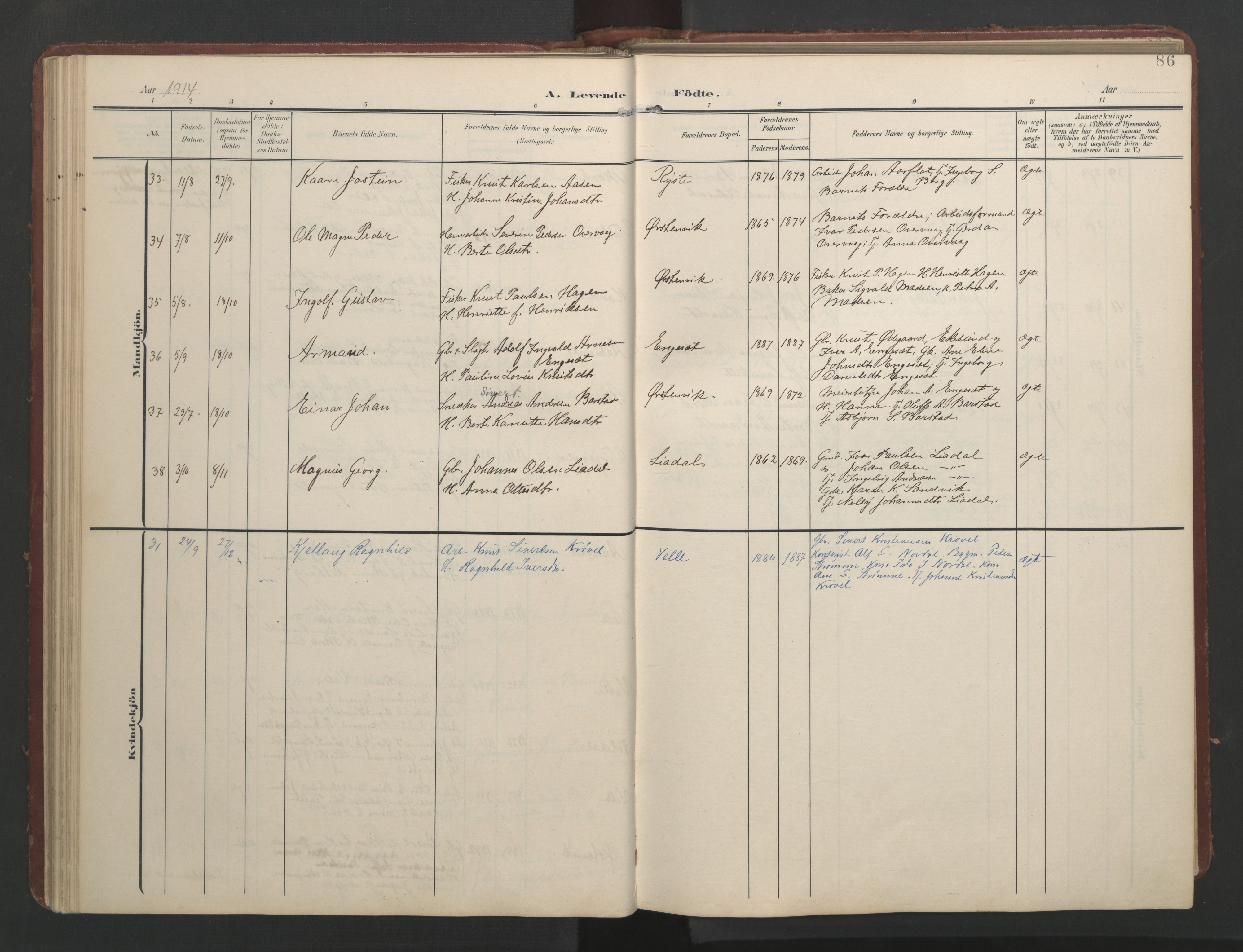 Ministerialprotokoller, klokkerbøker og fødselsregistre - Møre og Romsdal, AV/SAT-A-1454/513/L0190: Klokkerbok nr. 513C04, 1904-1926, s. 86