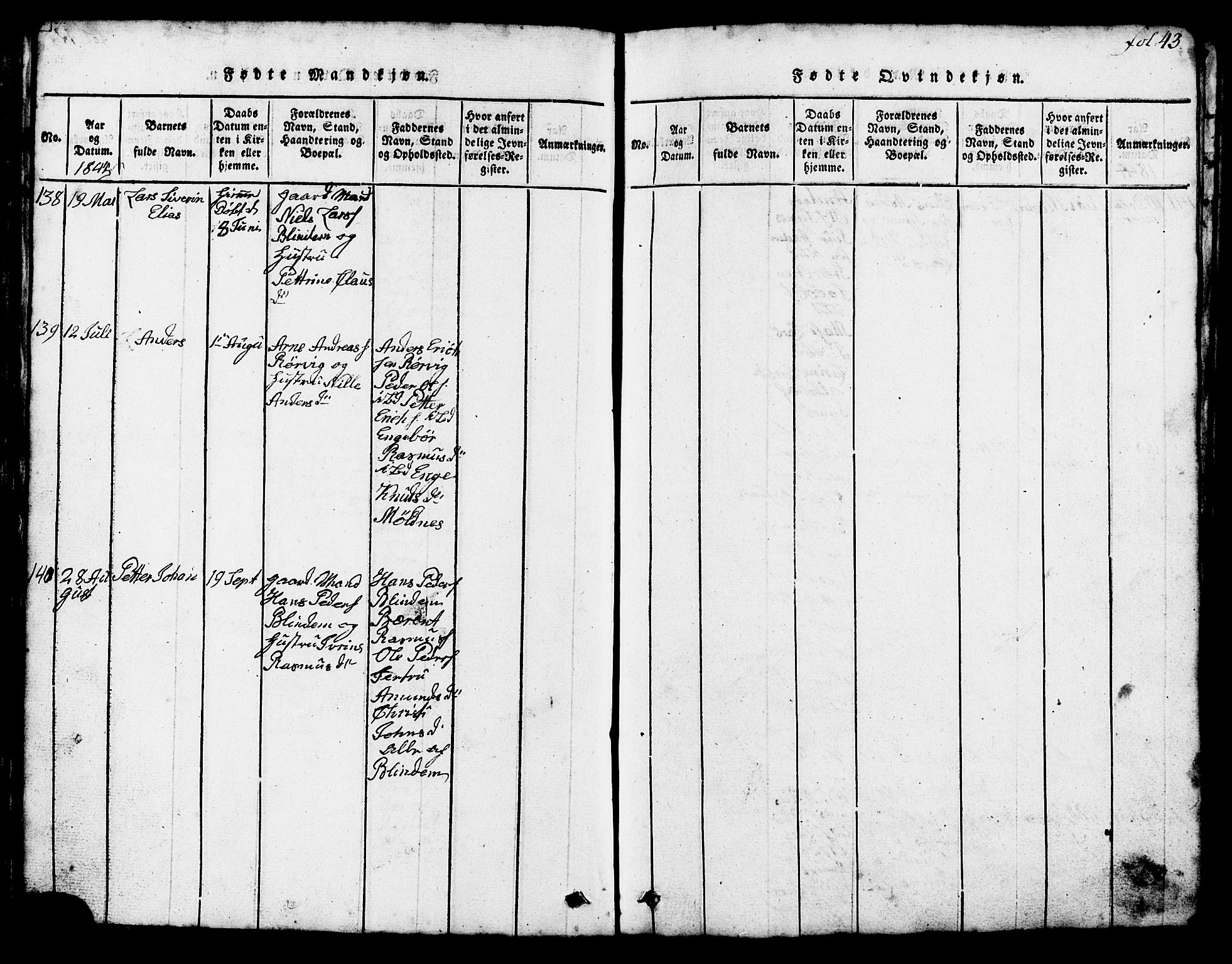 Ministerialprotokoller, klokkerbøker og fødselsregistre - Møre og Romsdal, SAT/A-1454/537/L0520: Klokkerbok nr. 537C01, 1819-1868, s. 43