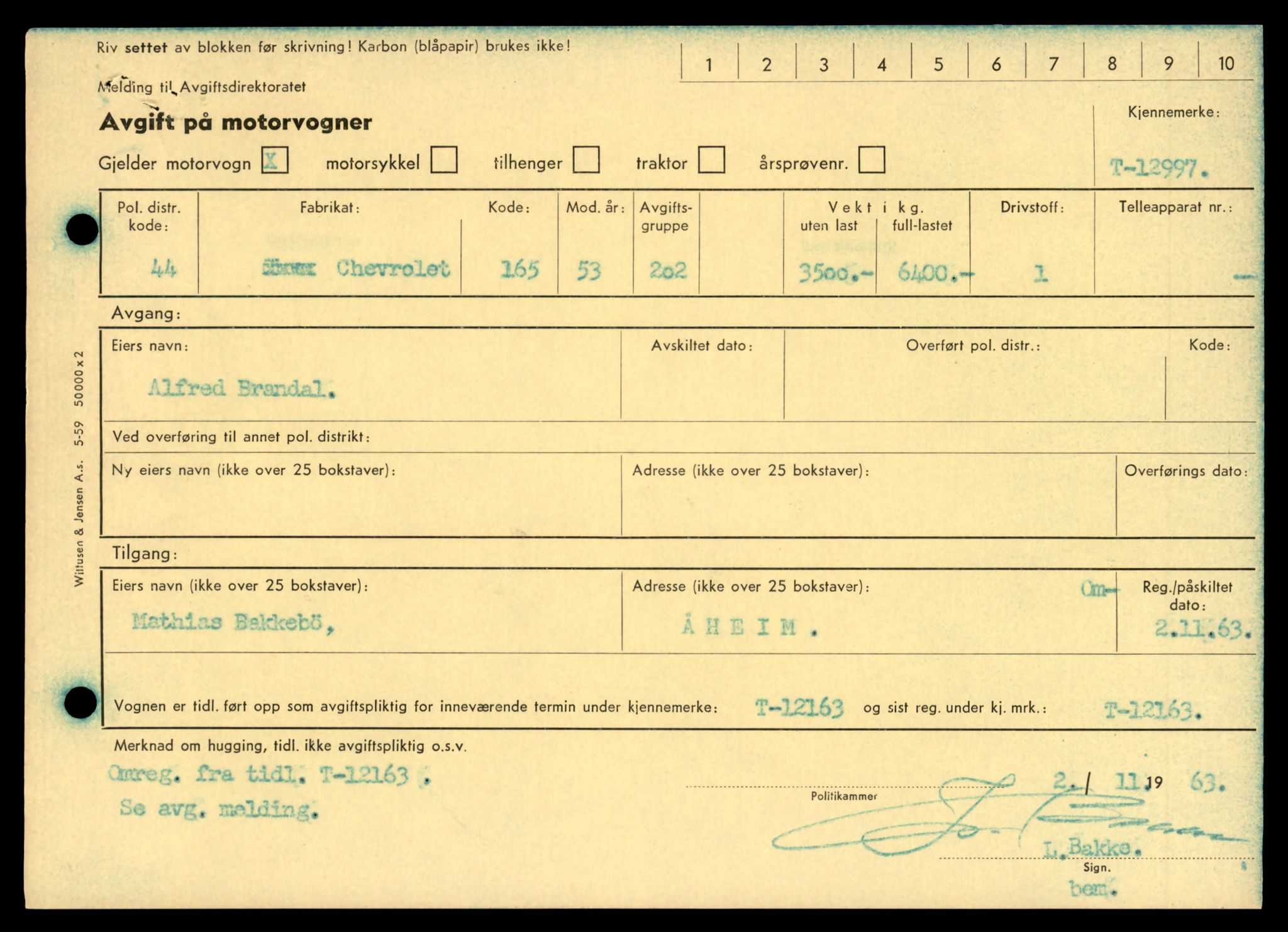 Møre og Romsdal vegkontor - Ålesund trafikkstasjon, AV/SAT-A-4099/F/Fe/L0036: Registreringskort for kjøretøy T 12831 - T 13030, 1927-1998, s. 2405