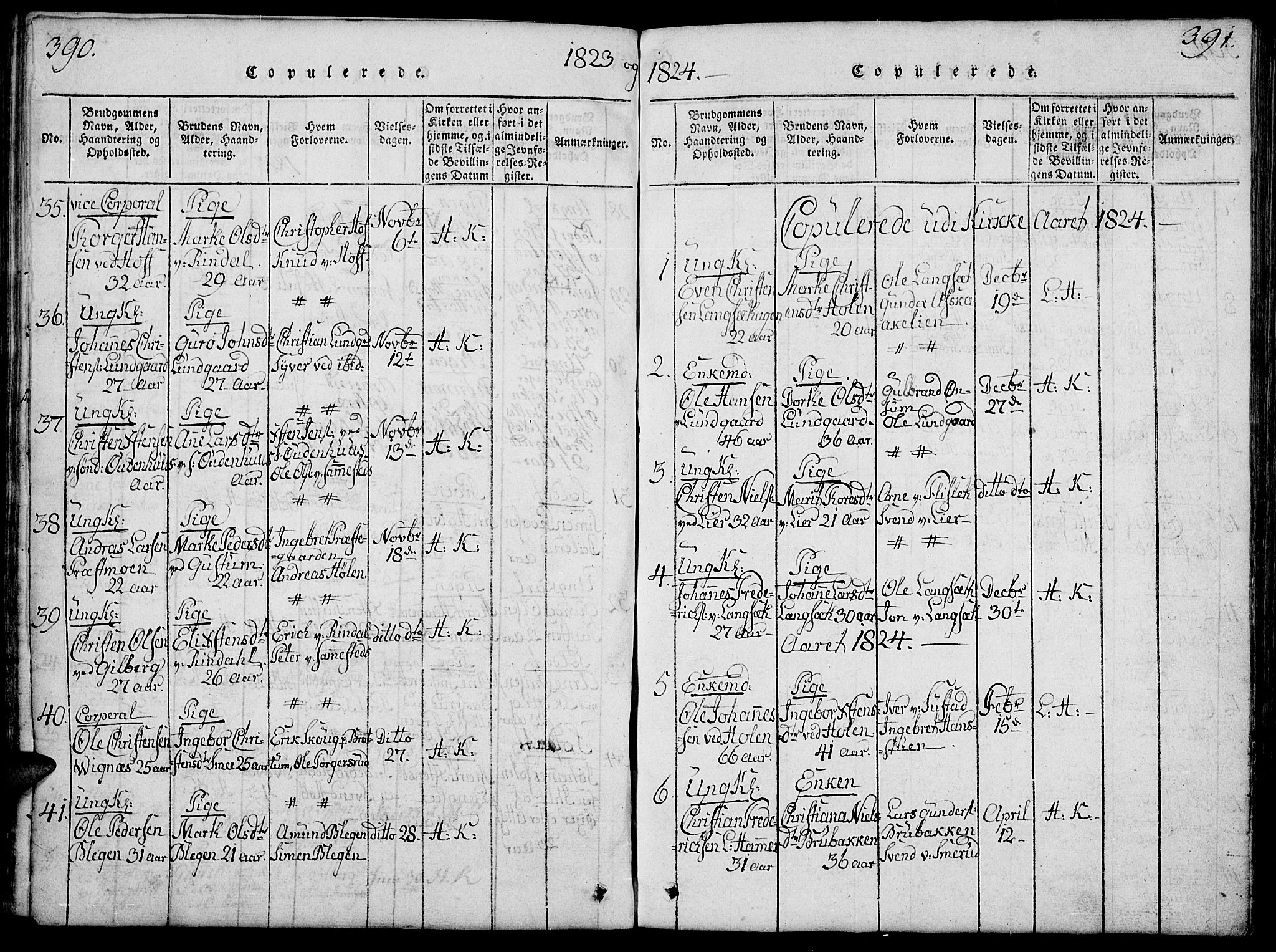 Fåberg prestekontor, AV/SAH-PREST-086/H/Ha/Hab/L0004: Klokkerbok nr. 4, 1818-1837, s. 390-391