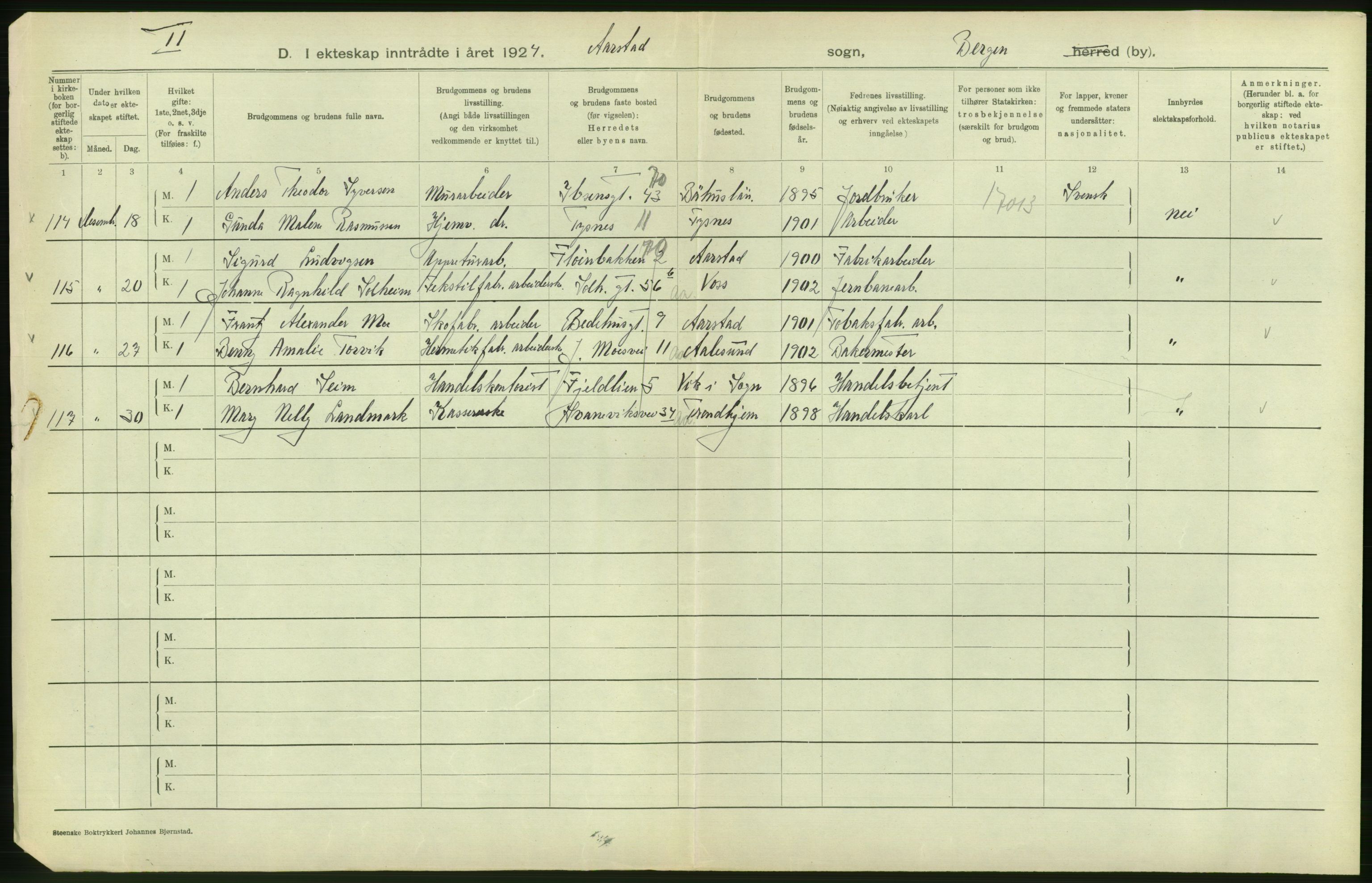 Statistisk sentralbyrå, Sosiodemografiske emner, Befolkning, RA/S-2228/D/Df/Dfc/Dfcd/L0028: Bergen: Gifte, døde., 1924, s. 262