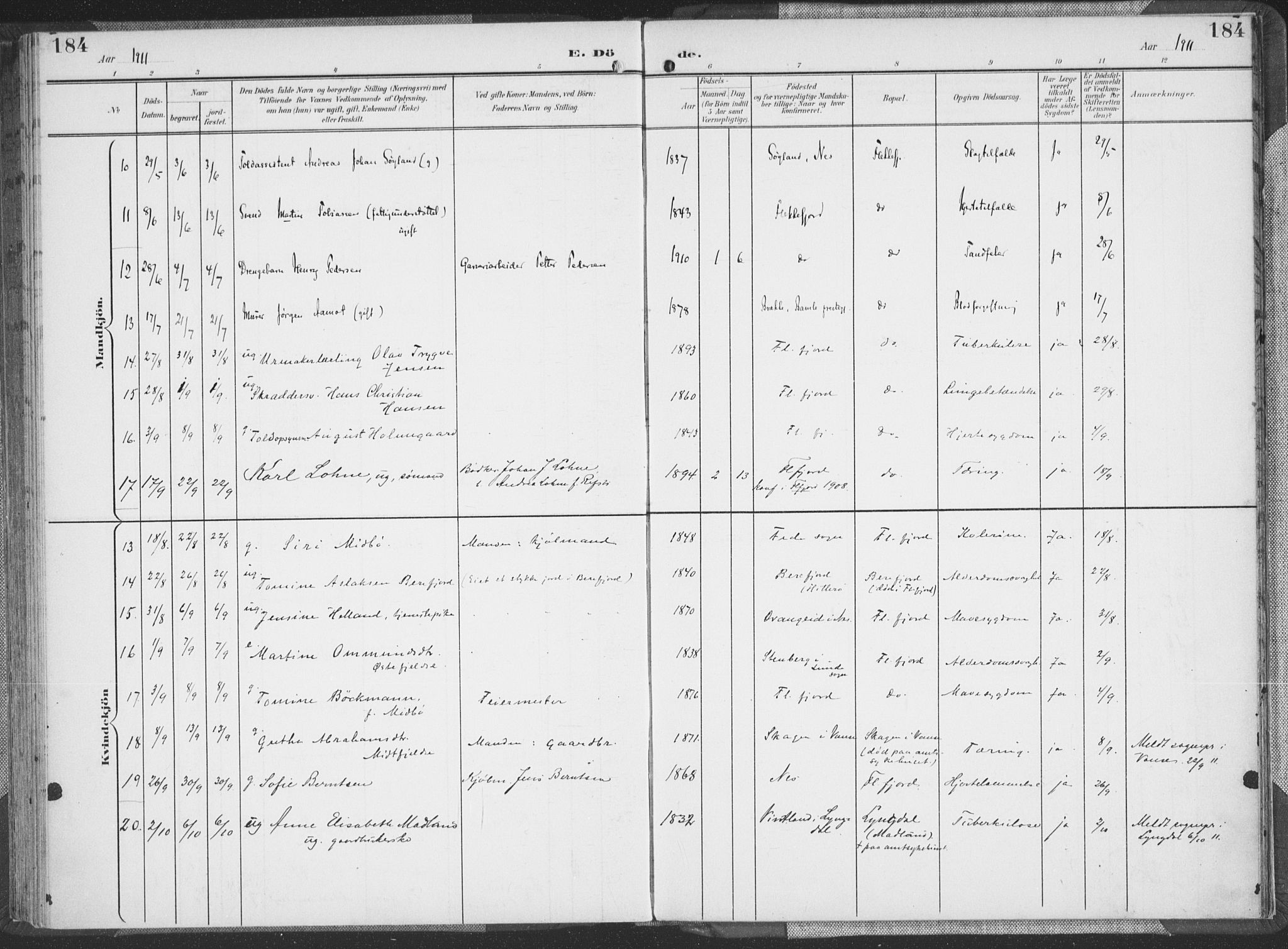 Flekkefjord sokneprestkontor, AV/SAK-1111-0012/F/Fa/Faa/L0002: Ministerialbok nr. A 2, 1900-1912, s. 184