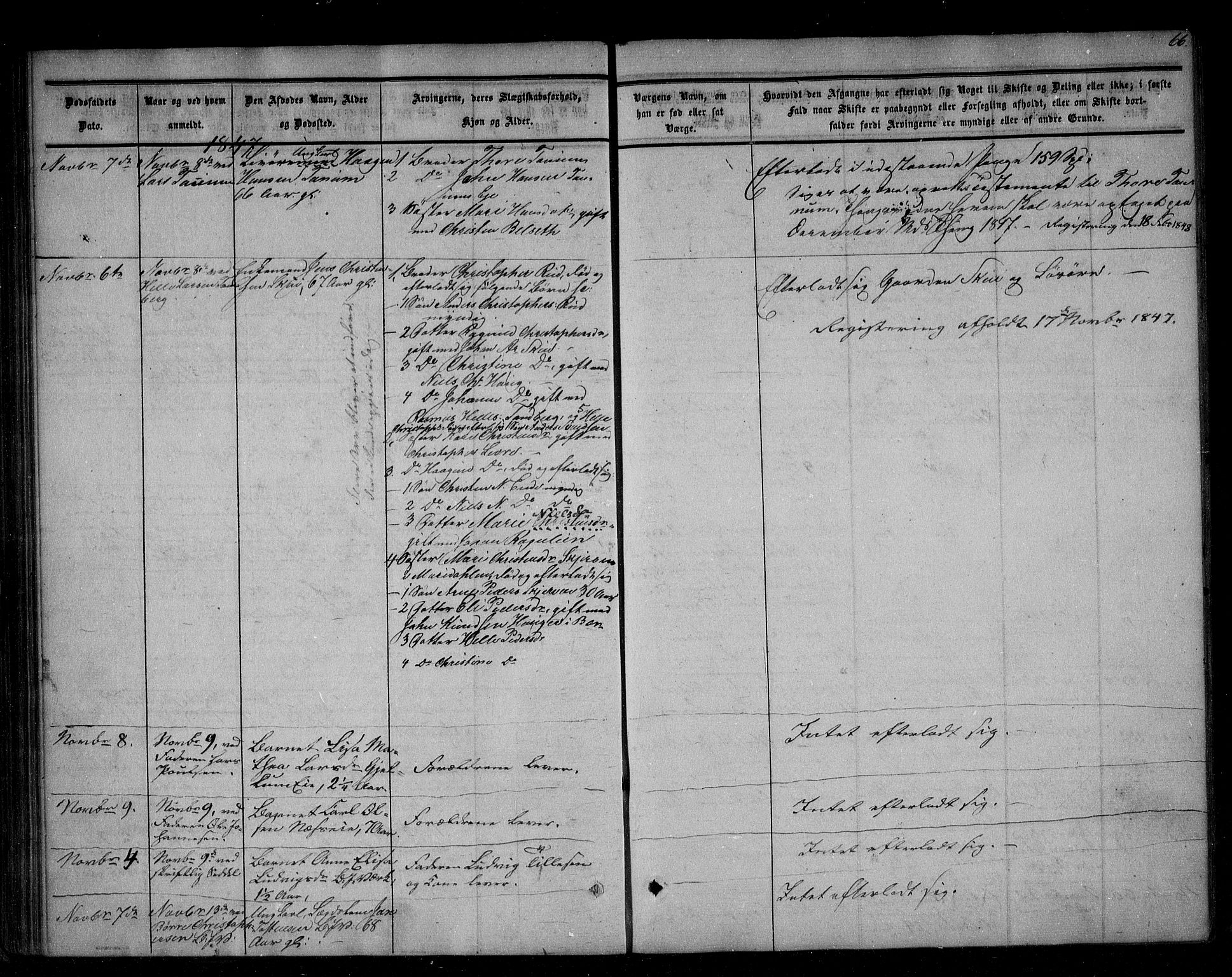 Asker og Bærum lensmannskontor, AV/SAO-A-10643/H/Ha/Haa/L0001: Dødsanmeldelsesprotokoll, 1842-1856, s. 66