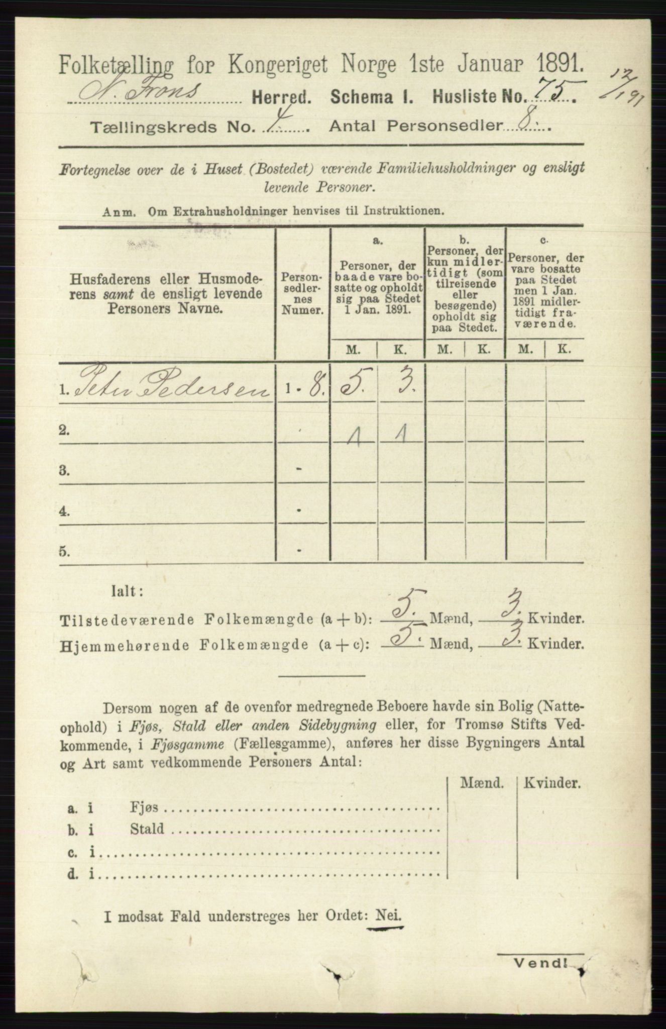 RA, Folketelling 1891 for 0518 Nord-Fron herred, 1891, s. 1458