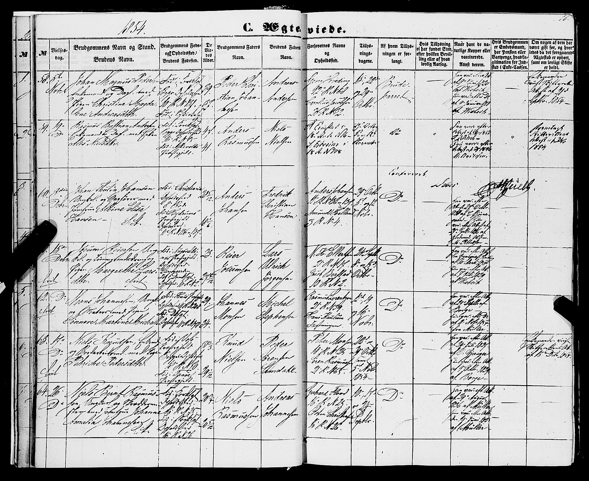 Domkirken sokneprestembete, AV/SAB-A-74801/H/Haa/L0034: Ministerialbok nr. D 2, 1853-1874, s. 16