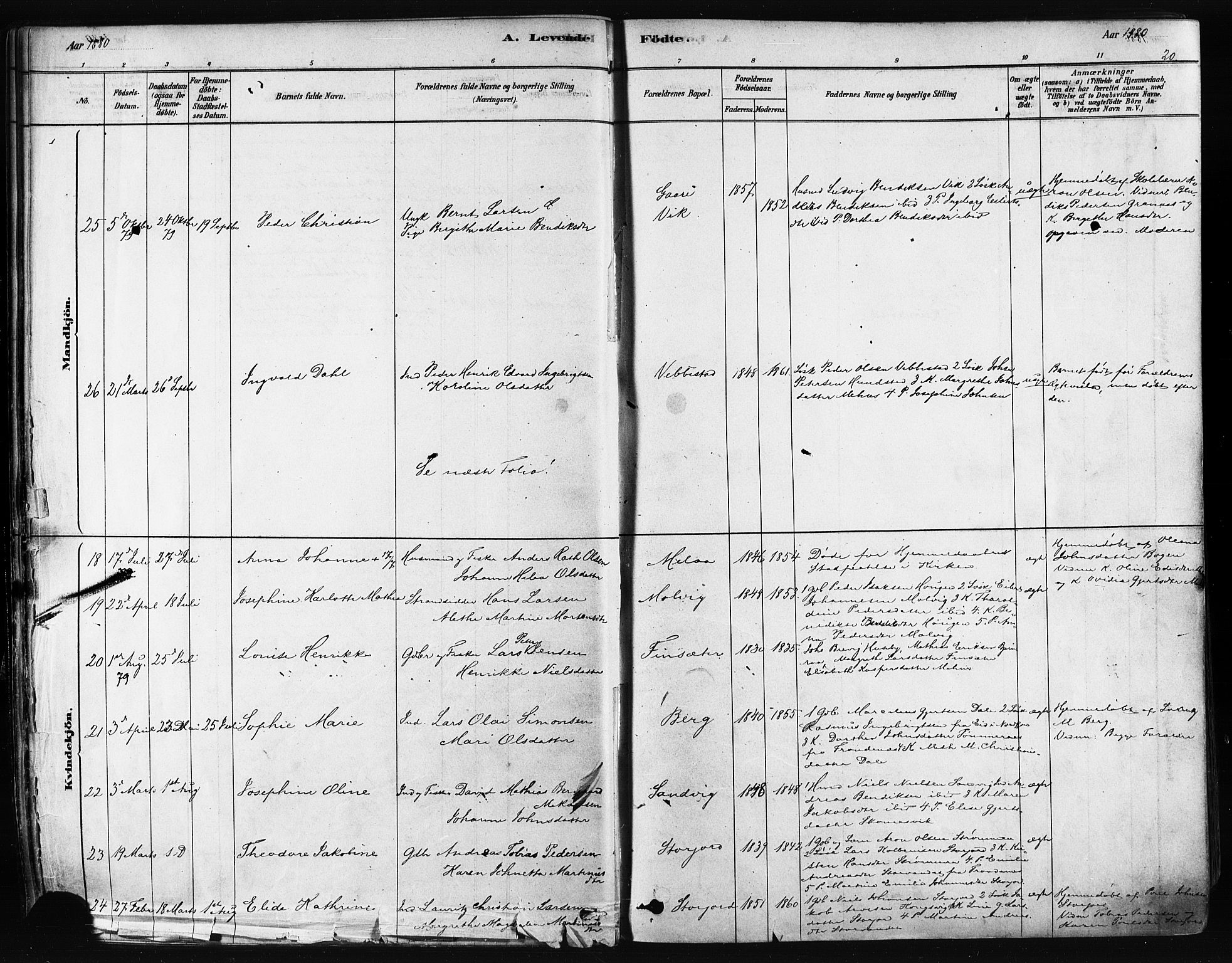 Kvæfjord sokneprestkontor, AV/SATØ-S-1323/G/Ga/Gaa/L0005kirke: Ministerialbok nr. 5, 1878-1894, s. 20
