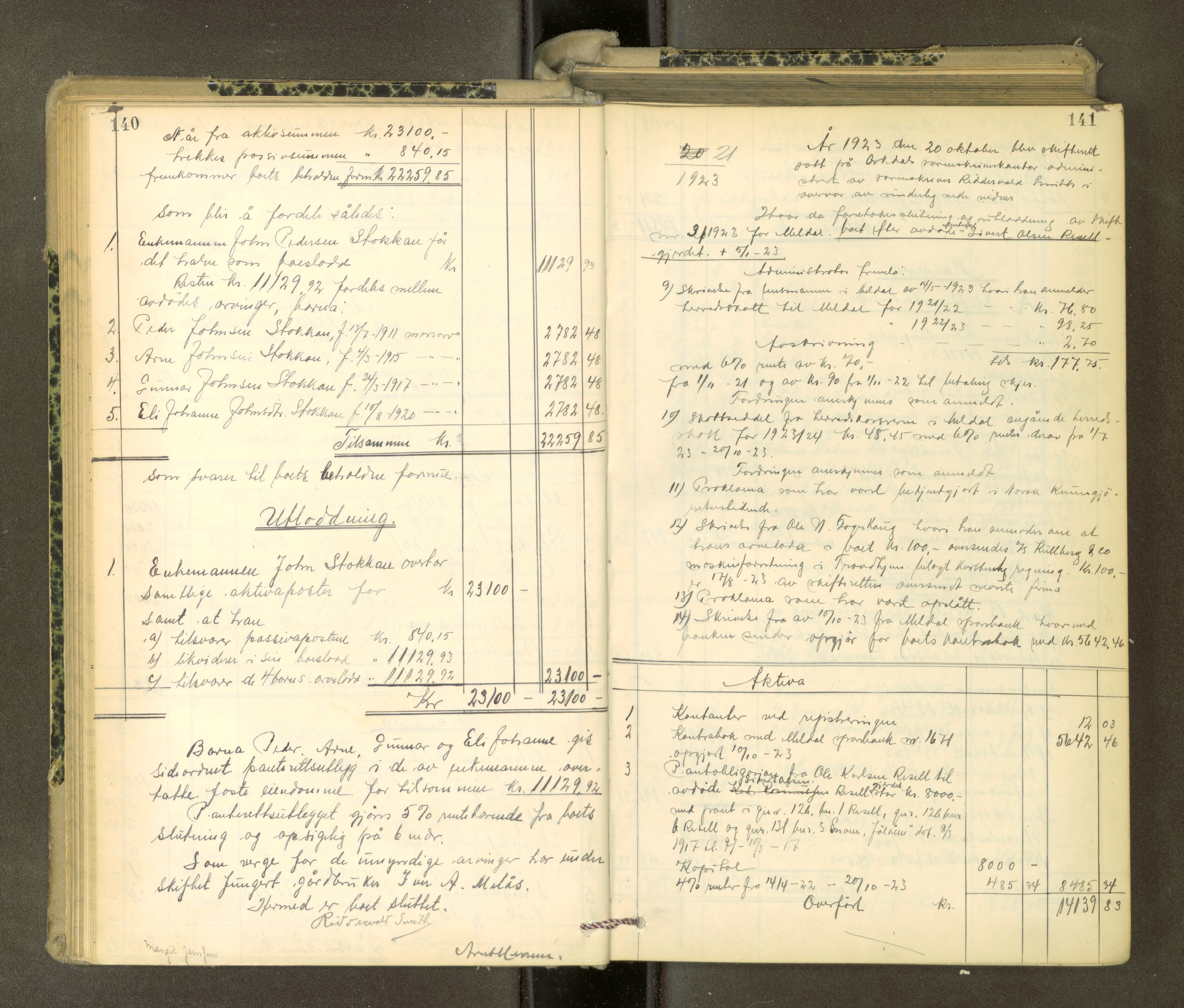 Orkdal sorenskriveri, AV/SAT-A-4169/1/3/3Aa/L0017: Skifteprotokoller, 1921-1929, s. 140-141