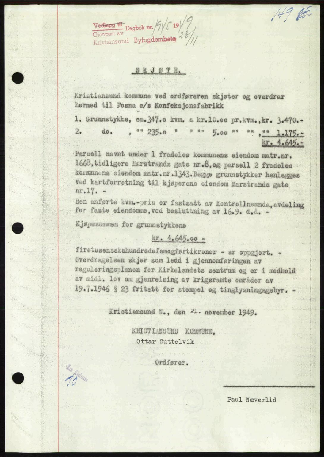 Kristiansund byfogd, AV/SAT-A-4587/A/27: Pantebok nr. 46, 1949-1950, Dagboknr: 1945/1949