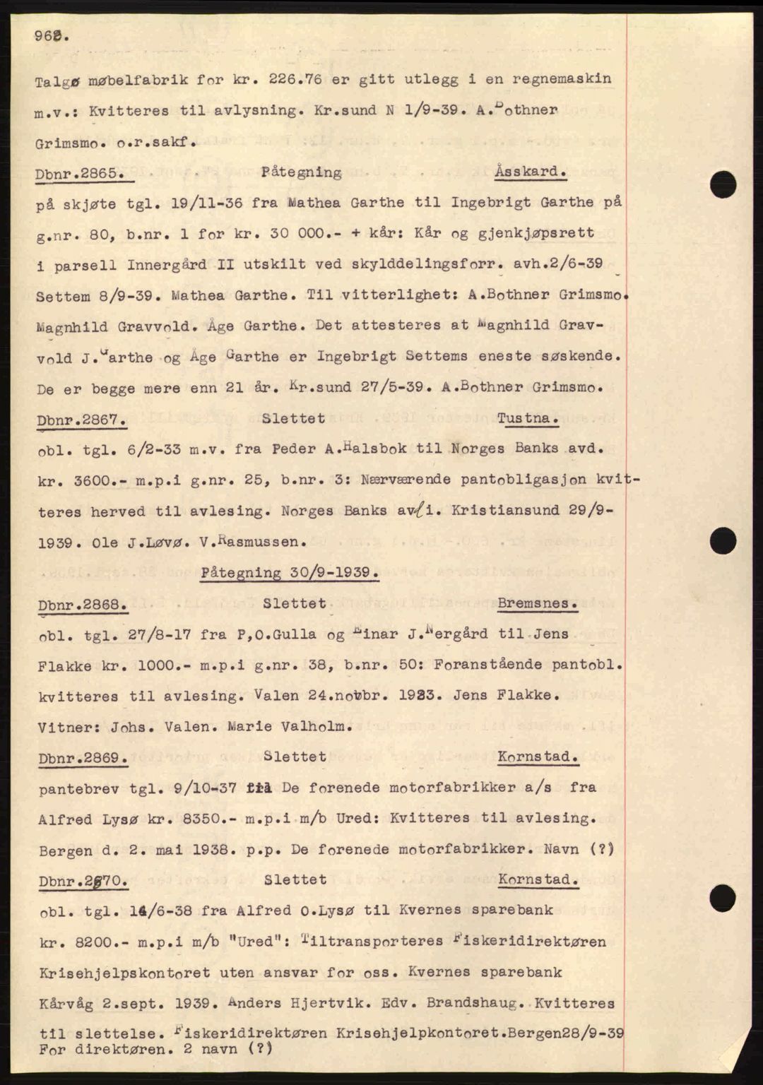 Nordmøre sorenskriveri, SAT/A-4132/1/2/2Ca: Pantebok nr. C80, 1936-1939, Dagboknr: 2865/1939