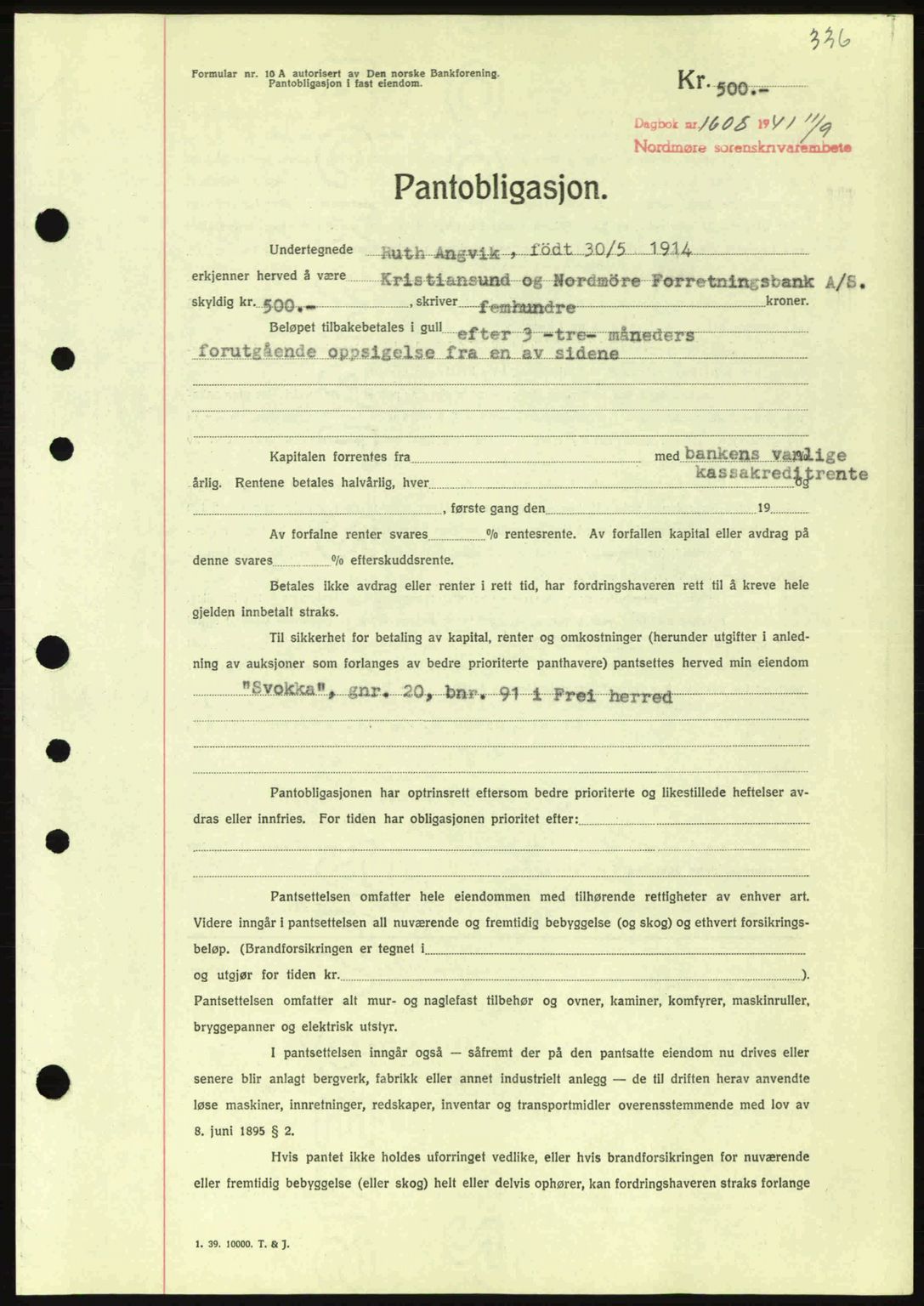 Nordmøre sorenskriveri, SAT/A-4132/1/2/2Ca: Pantebok nr. B88, 1941-1942, Dagboknr: 1608/1941