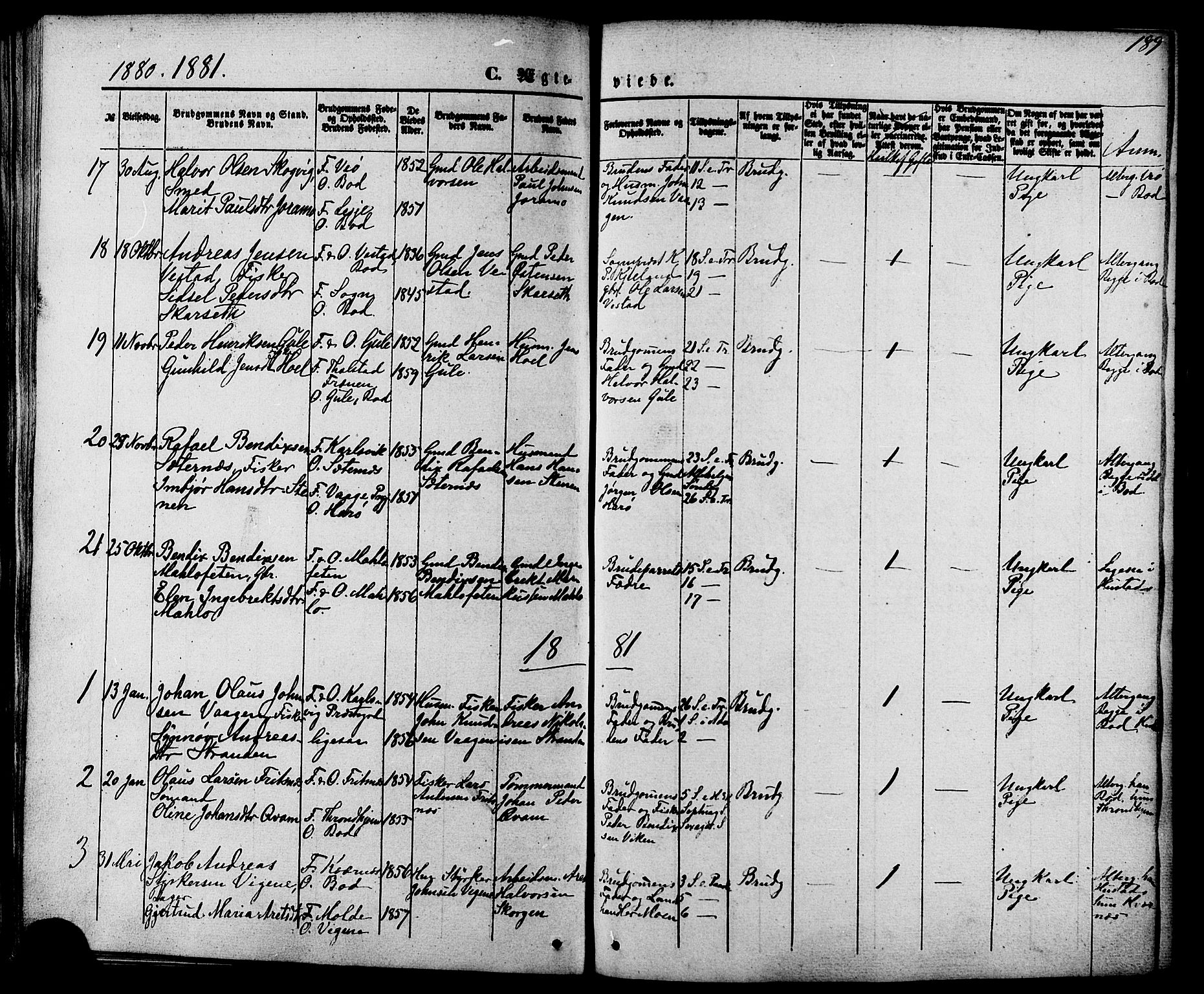 Ministerialprotokoller, klokkerbøker og fødselsregistre - Møre og Romsdal, AV/SAT-A-1454/566/L0768: Ministerialbok nr. 566A07, 1869-1881, s. 189