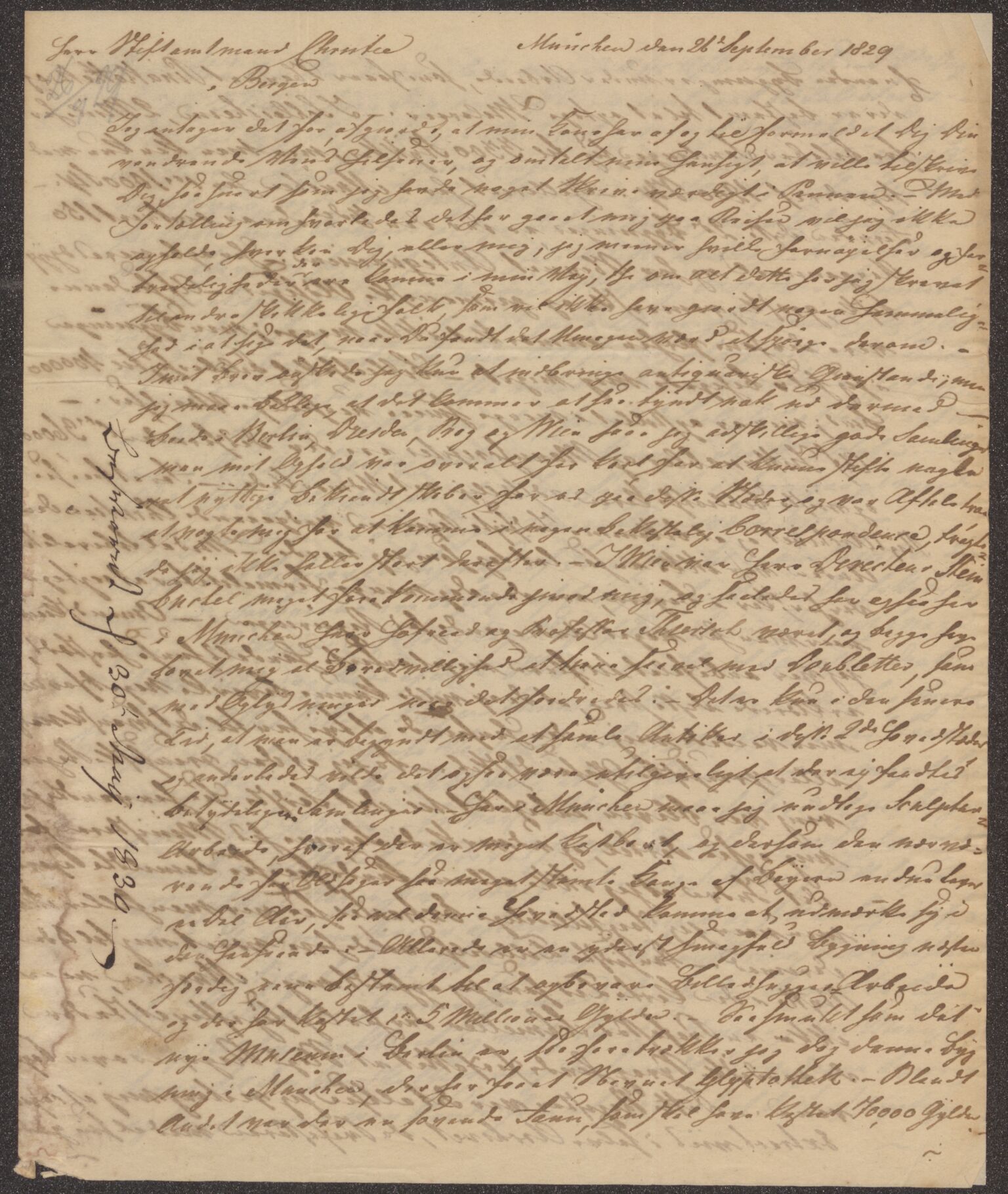 Bergens Museum, UMB/A007/D/Da/L0004/0001: Innkommende brev 1829 - 1830 / Innkommende brev 1829, 1829