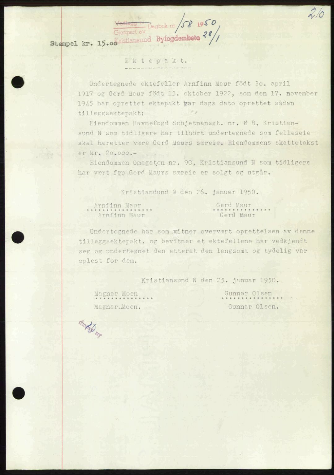 Kristiansund byfogd, AV/SAT-A-4587/A/27: Pantebok nr. 46, 1949-1950, Dagboknr: 158/1950
