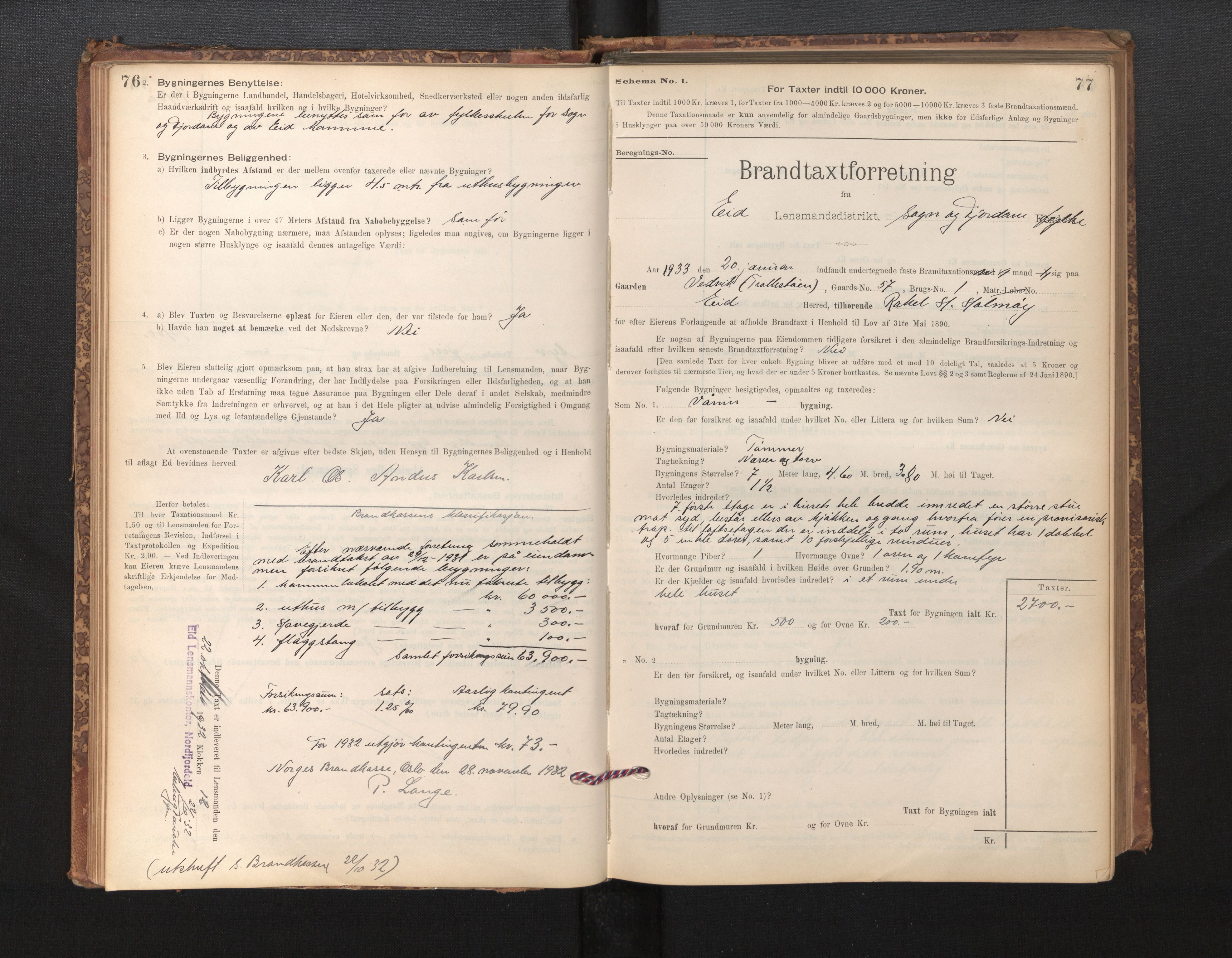 Lensmannen i Eid, SAB/A-27001/0012/L0007: Branntakstprotokoll, skjematakst, 1896-1929, s. 76-77