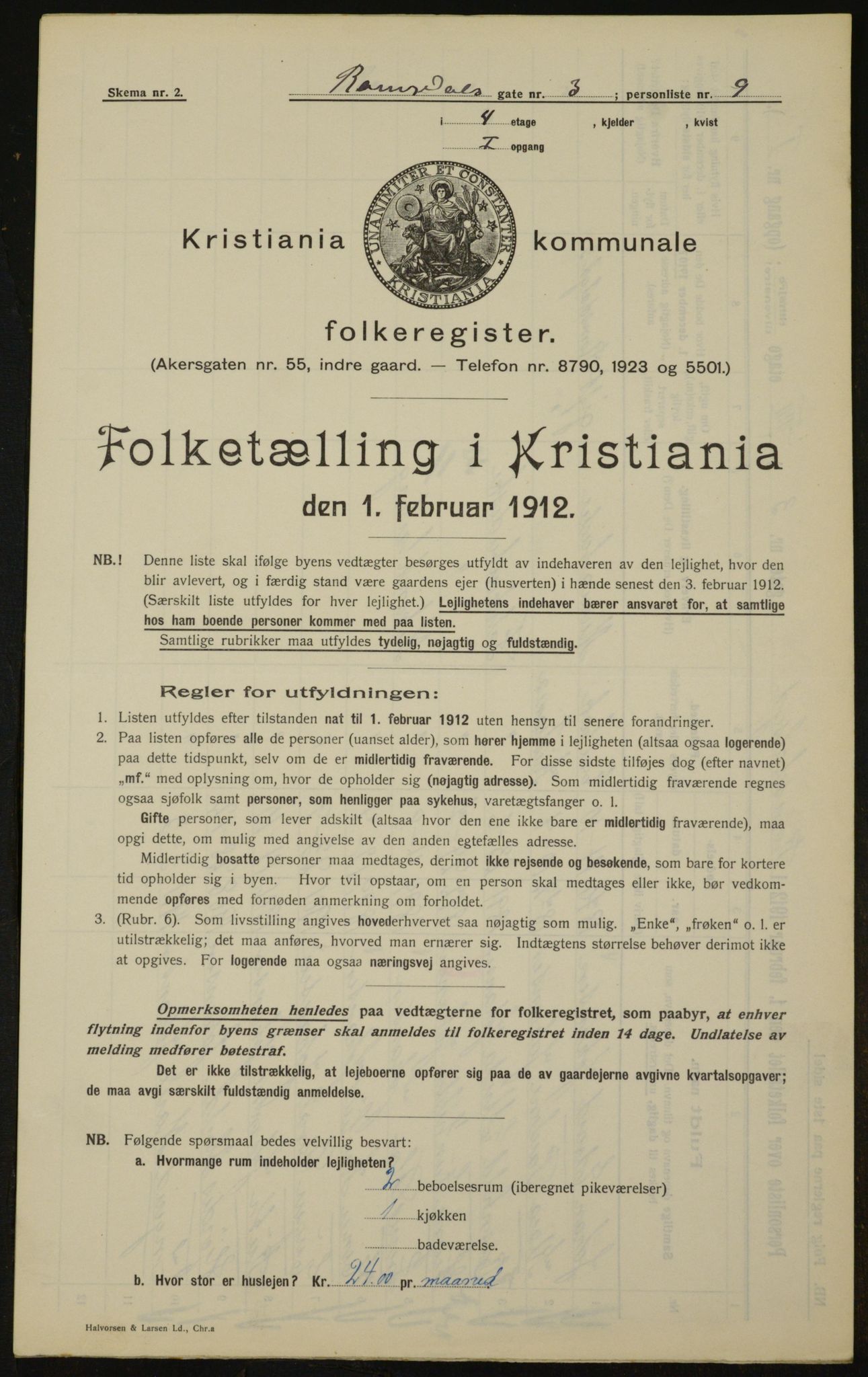 OBA, Kommunal folketelling 1.2.1912 for Kristiania, 1912, s. 83398
