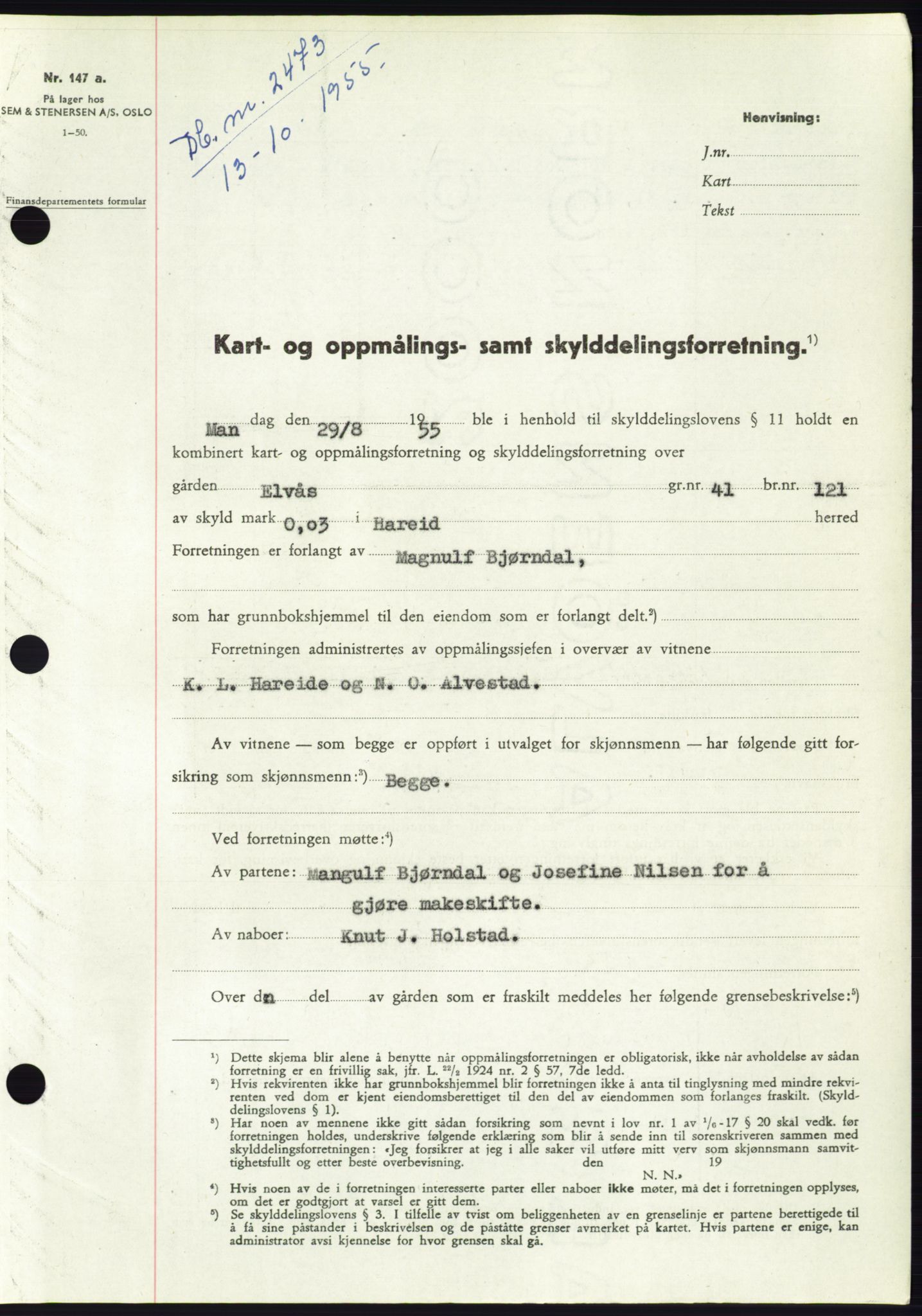 Søre Sunnmøre sorenskriveri, SAT/A-4122/1/2/2C/L0102: Pantebok nr. 28A, 1955-1956, Dagboknr: 2473/1955