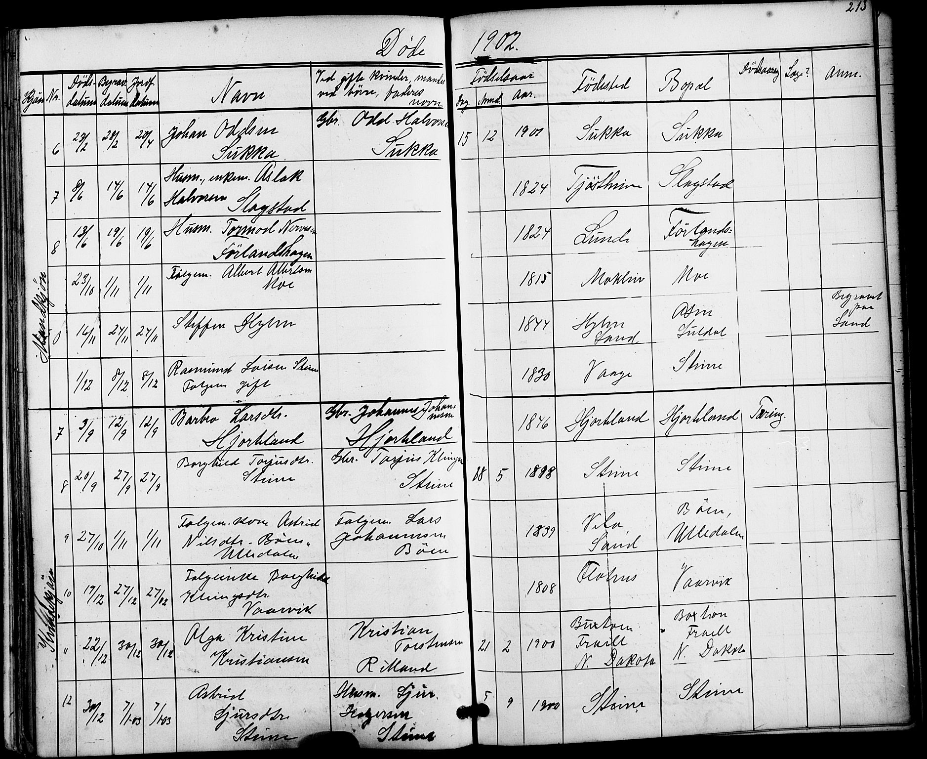 Suldal sokneprestkontor, AV/SAST-A-101845/01/V/L0005: Klokkerbok nr. B 5, 1885-1916, s. 213