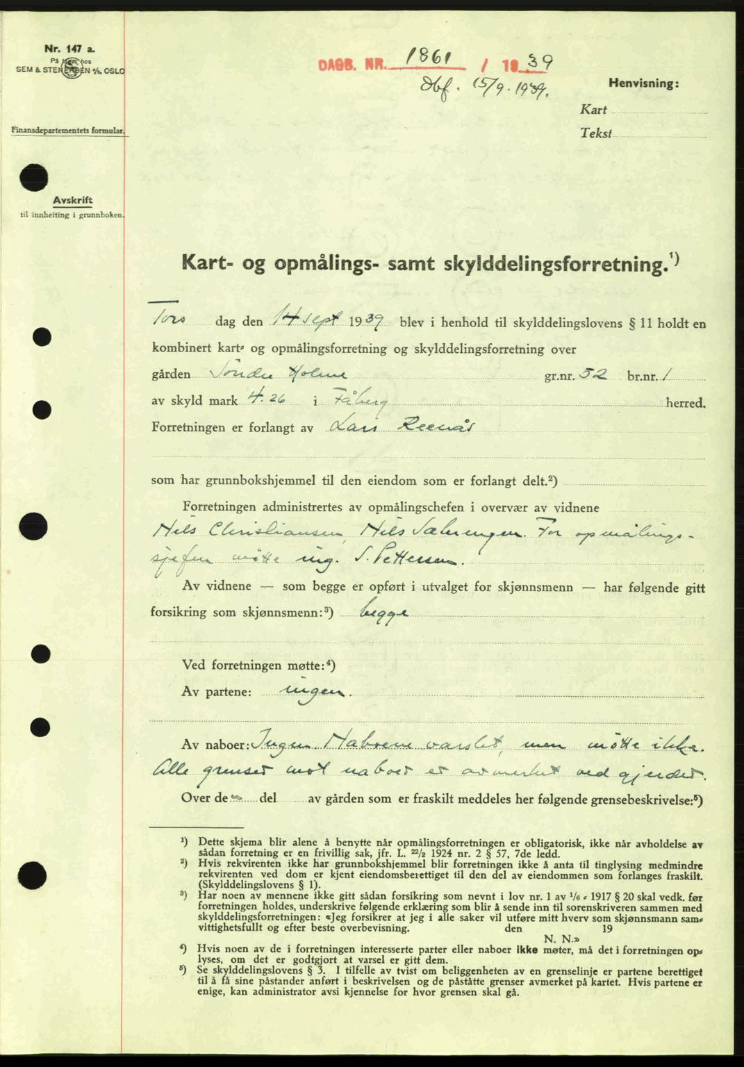 Sør-Gudbrandsdal tingrett, SAH/TING-004/H/Hb/Hbd/L0006: Pantebok nr. A6, 1939-1939, Dagboknr: 1861/1939