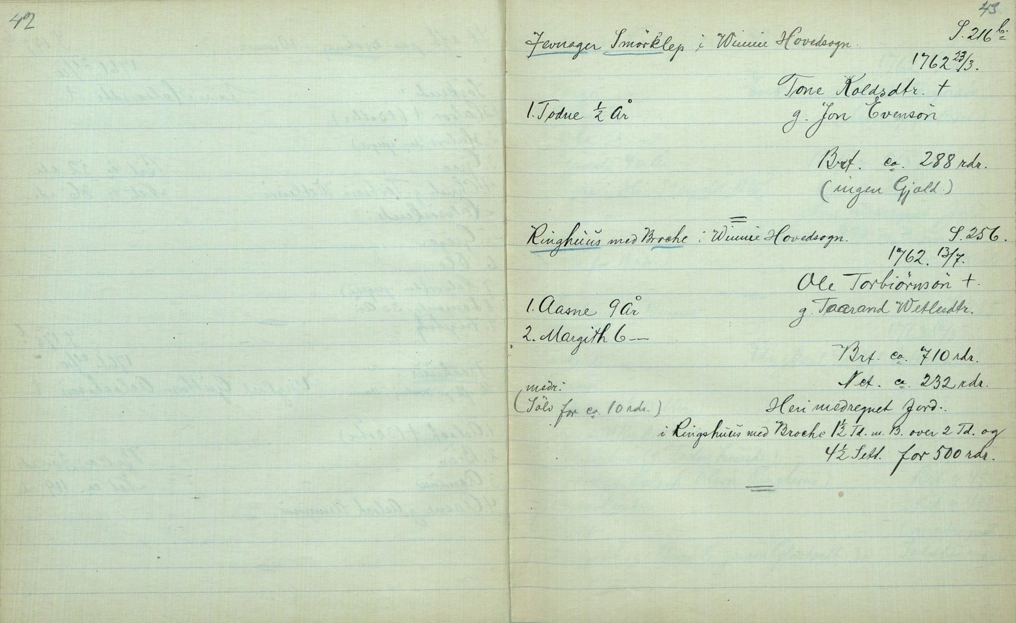 Rikard Berge, TEMU/TGM-A-1003/F/L0012/0012: 400-450 / 411 Vinje 1753-73 Skifte. R. Berge, 1917, s. 42-43