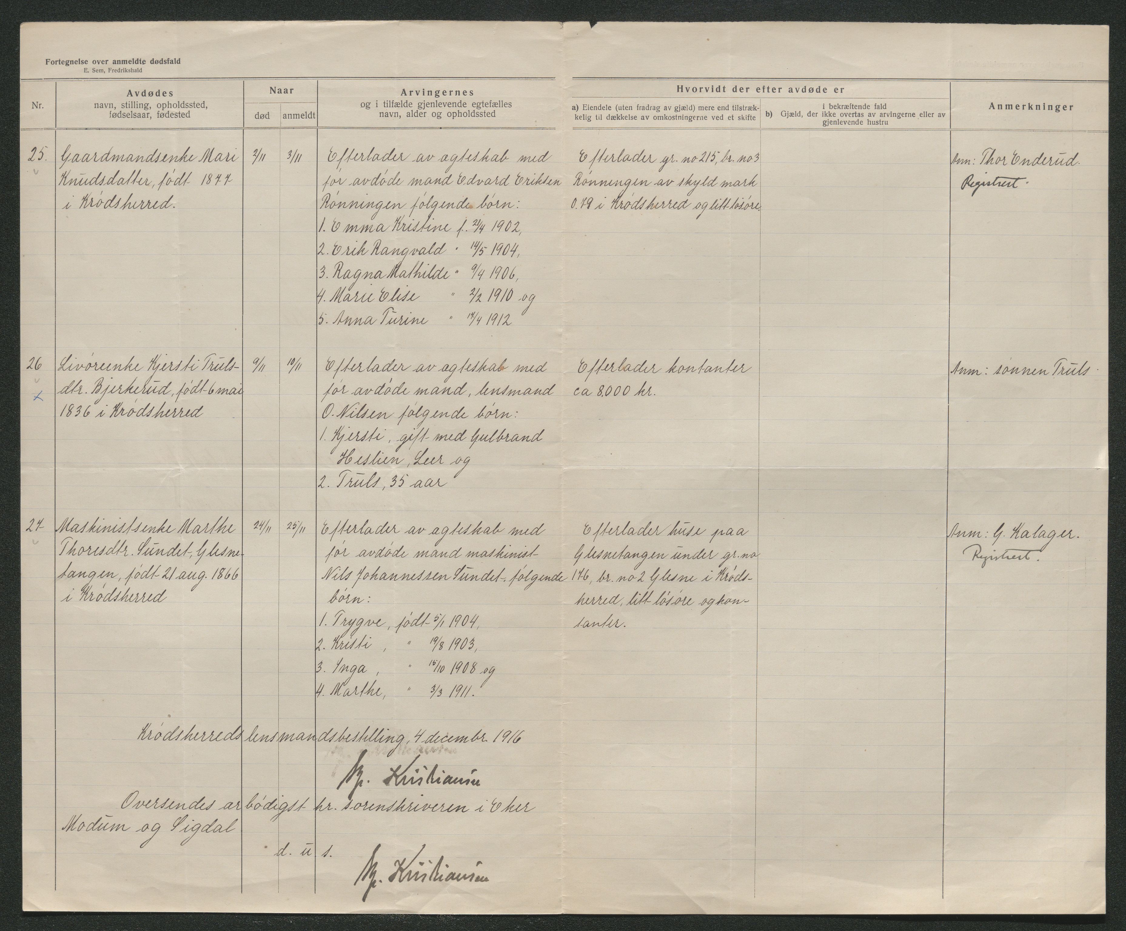 Eiker, Modum og Sigdal sorenskriveri, AV/SAKO-A-123/H/Ha/Hab/L0038: Dødsfallsmeldinger, 1916-1917, s. 564