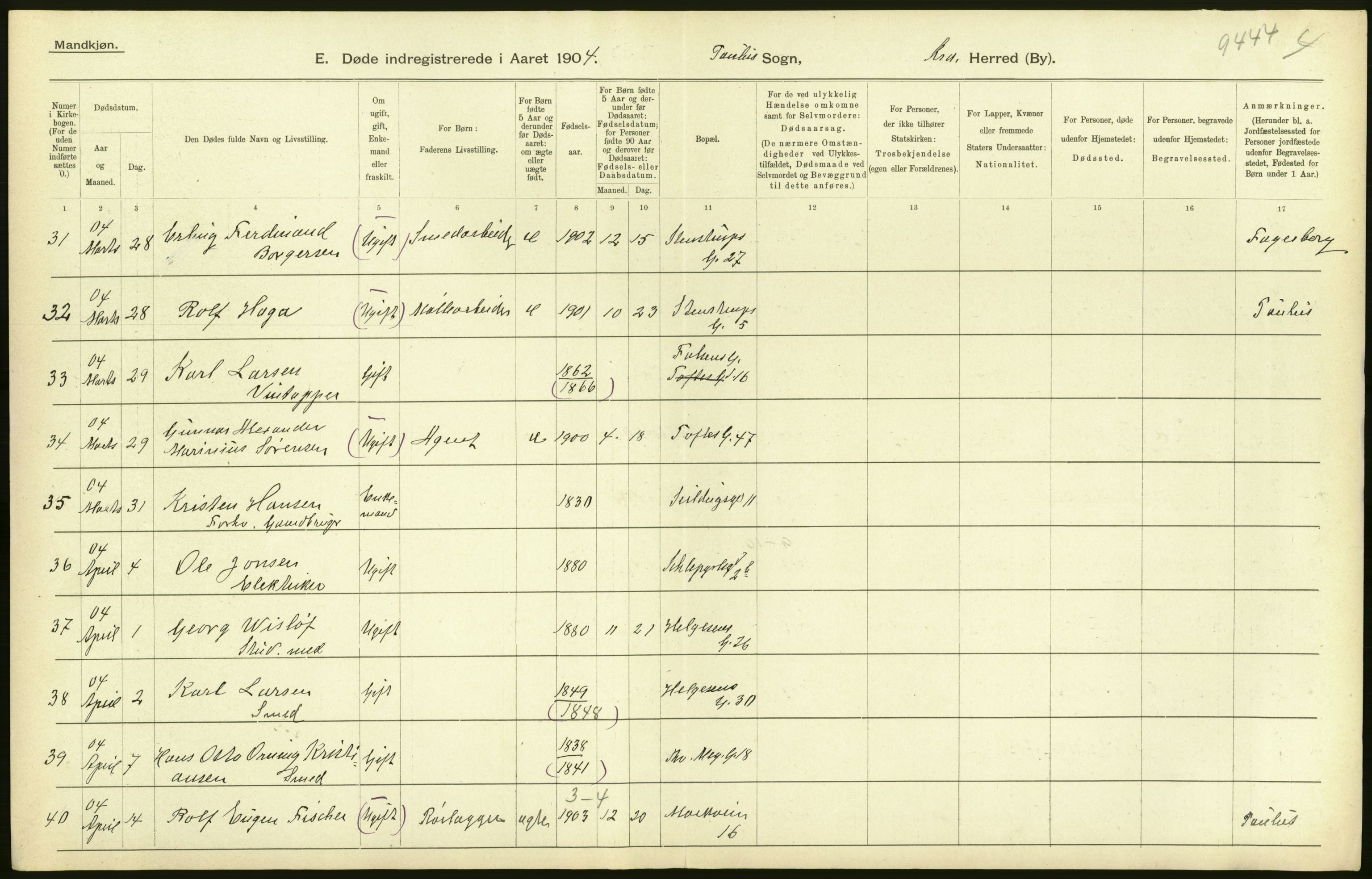 Statistisk sentralbyrå, Sosiodemografiske emner, Befolkning, AV/RA-S-2228/D/Df/Dfa/Dfab/L0004: Kristiania: Gifte, døde, 1904, s. 348