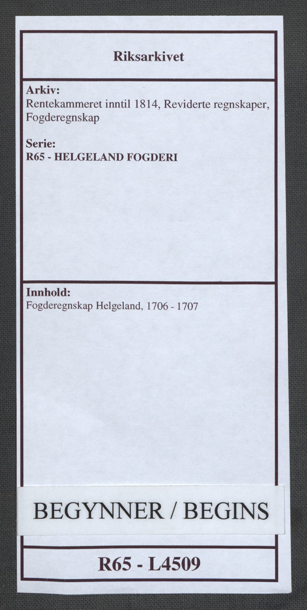 Rentekammeret inntil 1814, Reviderte regnskaper, Fogderegnskap, RA/EA-4092/R65/L4509: Fogderegnskap Helgeland, 1706-1707, s. 1