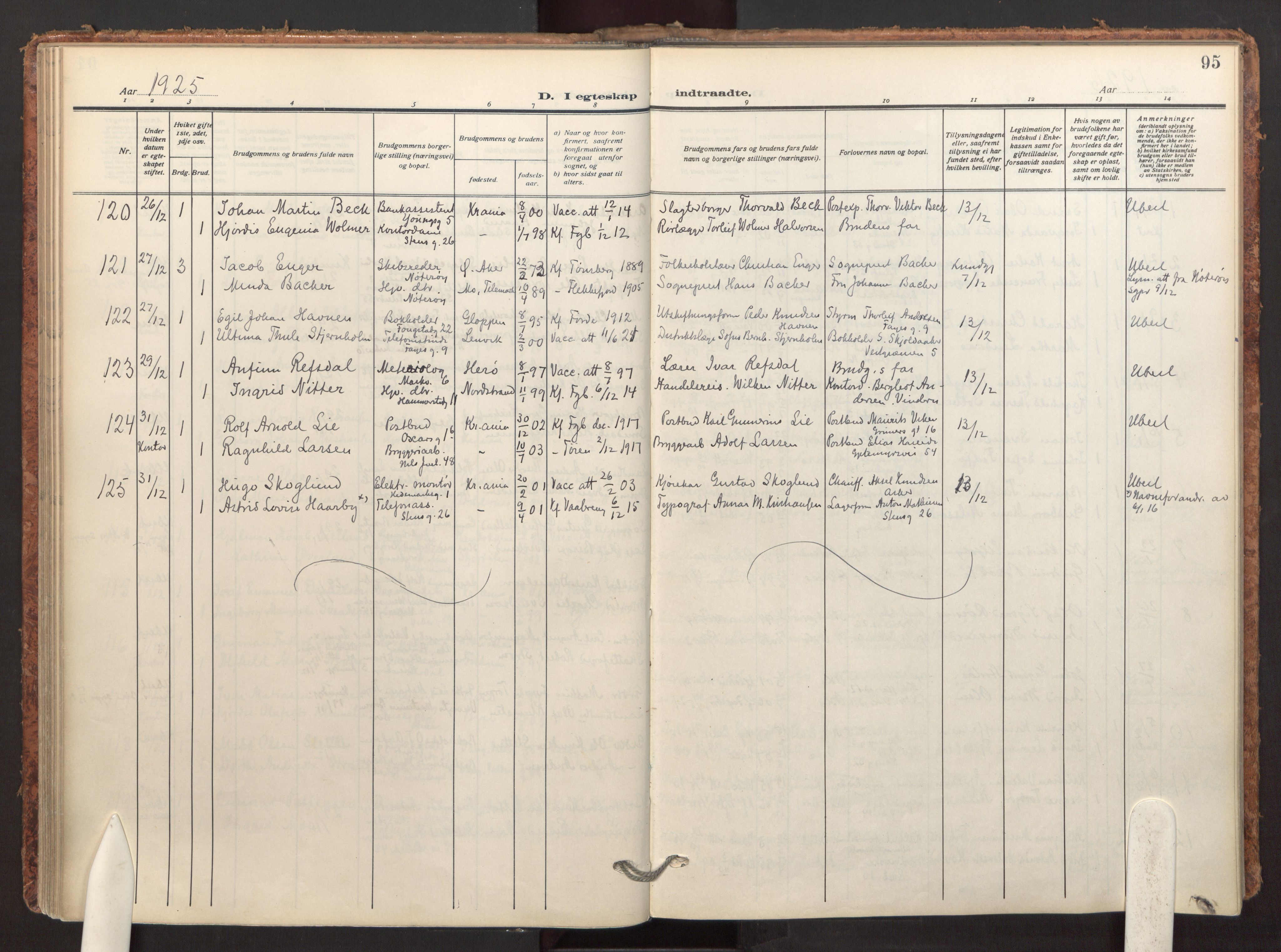 Fagerborg prestekontor Kirkebøker, AV/SAO-A-10844/F/Fa/L0007: Ministerialbok nr. 7, 1917-1934, s. 95