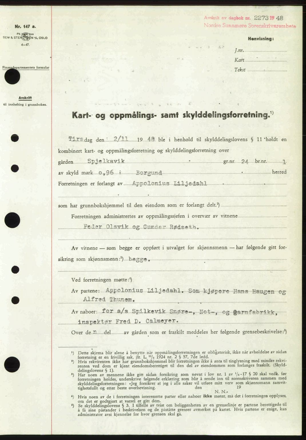 Nordre Sunnmøre sorenskriveri, SAT/A-0006/1/2/2C/2Ca: Pantebok nr. A29, 1948-1949, Dagboknr: 2273/1948