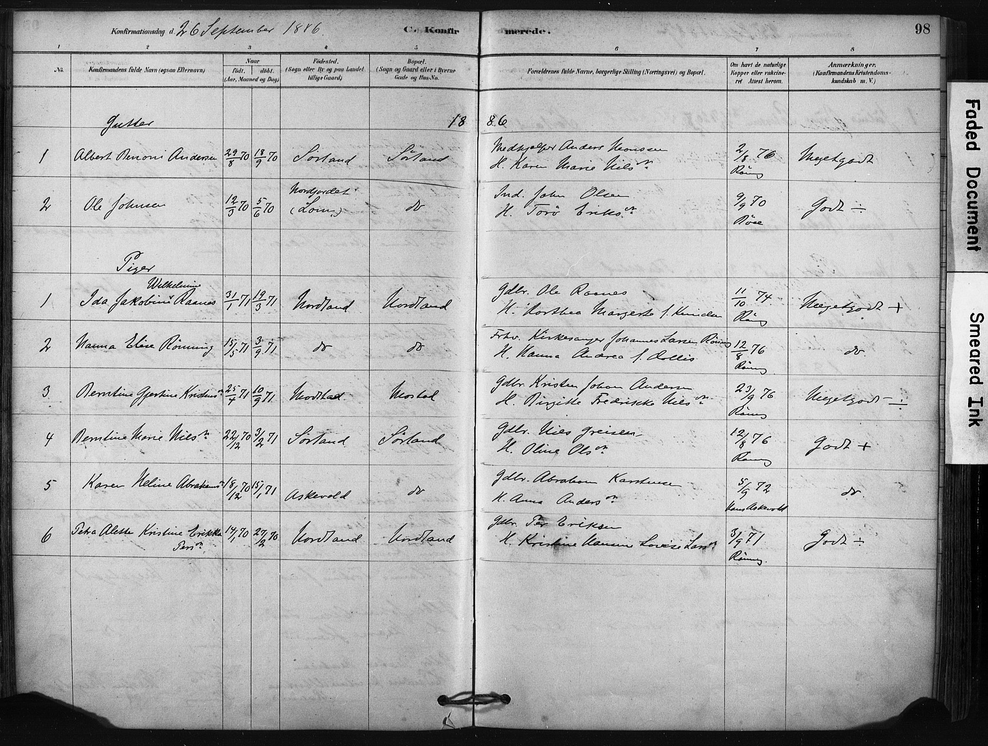 Ministerialprotokoller, klokkerbøker og fødselsregistre - Nordland, AV/SAT-A-1459/807/L0122: Ministerialbok nr. 807A05, 1880-1902, s. 98