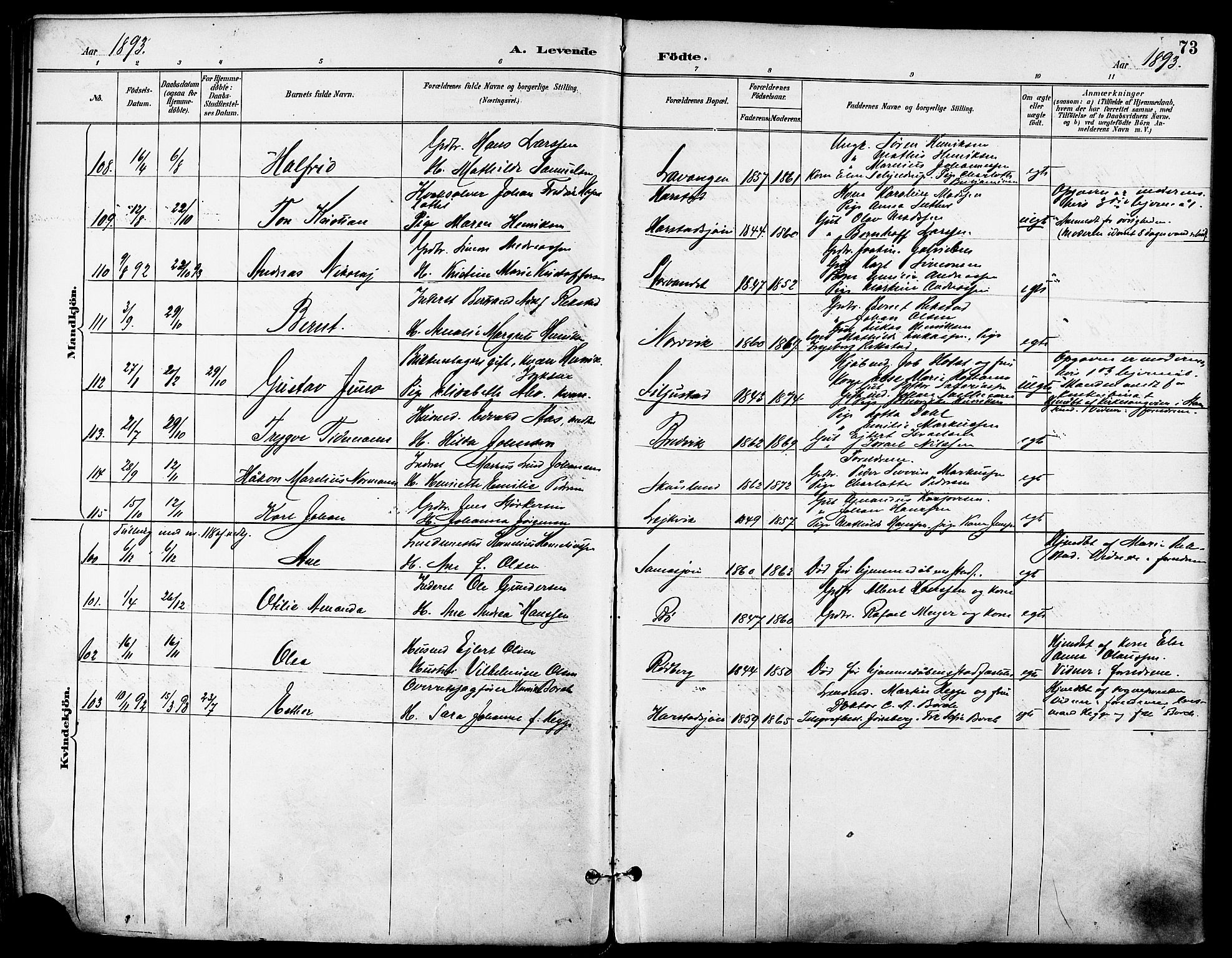 Trondenes sokneprestkontor, AV/SATØ-S-1319/H/Ha/L0016kirke: Ministerialbok nr. 16, 1890-1898, s. 73
