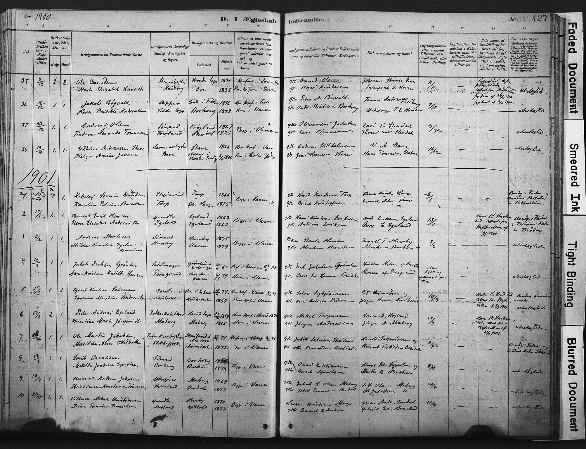 Lista sokneprestkontor, SAK/1111-0027/F/Fa/L0012: Ministerialbok nr. A 12, 1879-1903, s. 427
