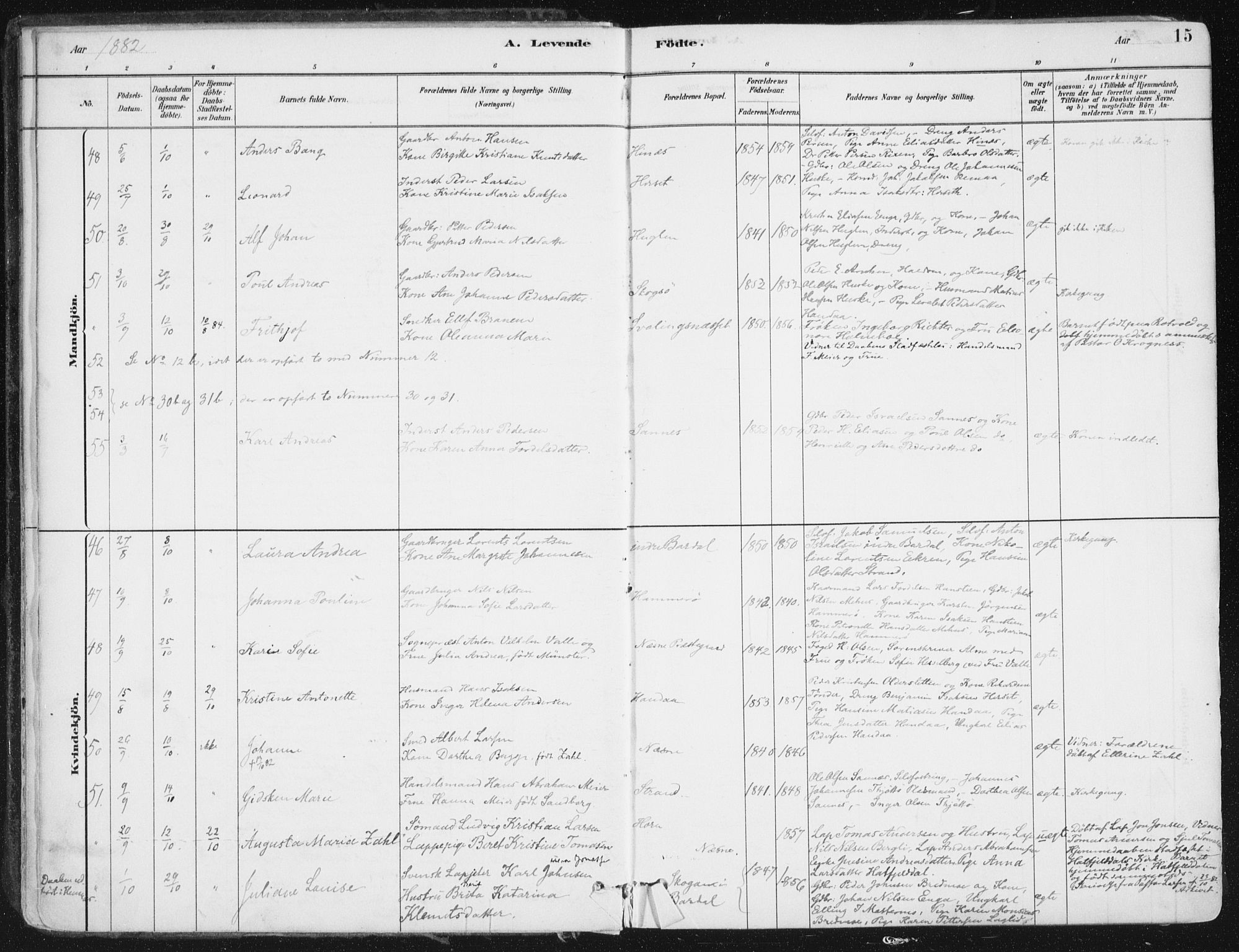 Ministerialprotokoller, klokkerbøker og fødselsregistre - Nordland, AV/SAT-A-1459/838/L0552: Ministerialbok nr. 838A10, 1880-1910, s. 15