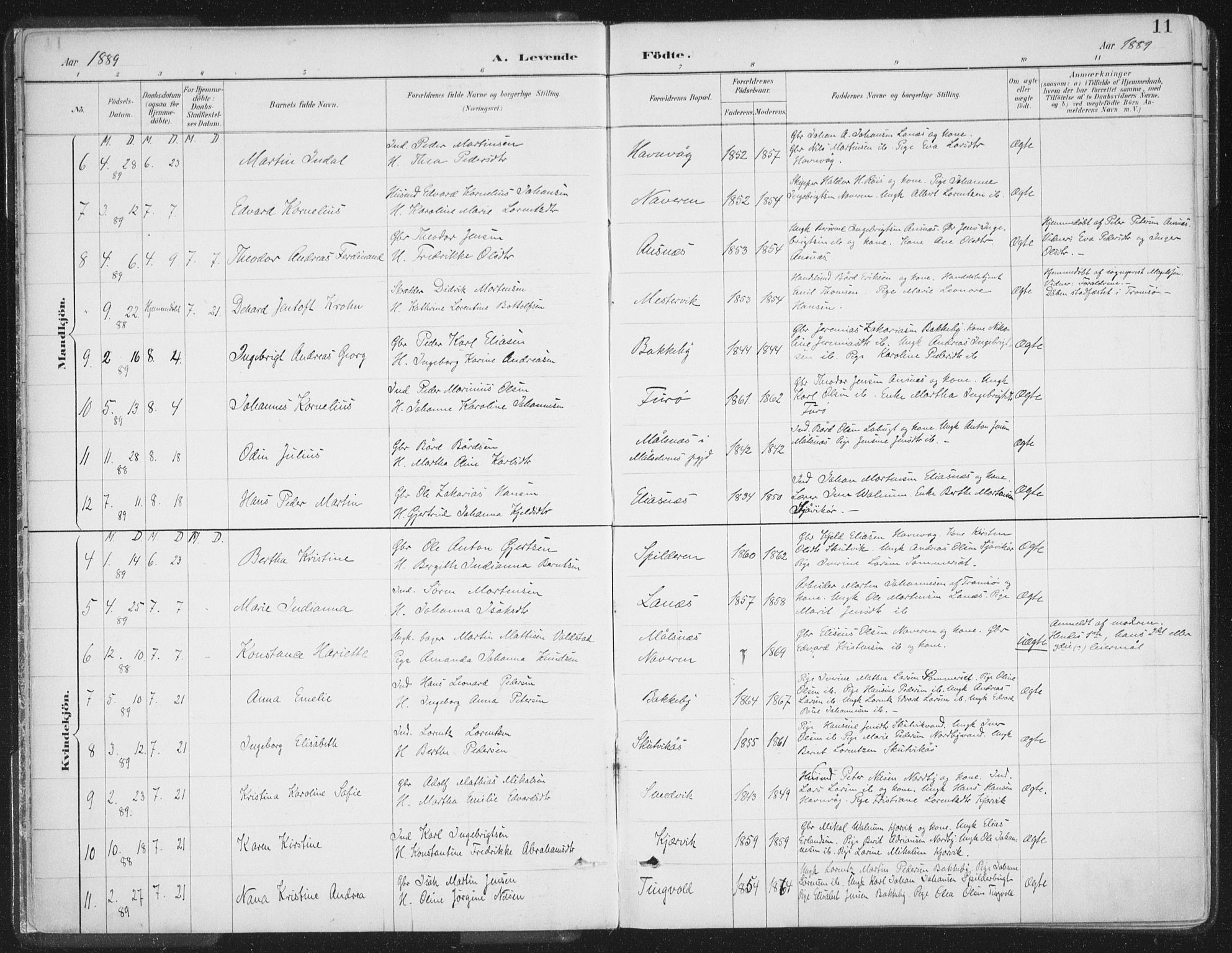 Balsfjord sokneprestembete, AV/SATØ-S-1303/G/Gaa/L0007kirke: Ministerialbok nr. 7, 1887-1909, s. 11